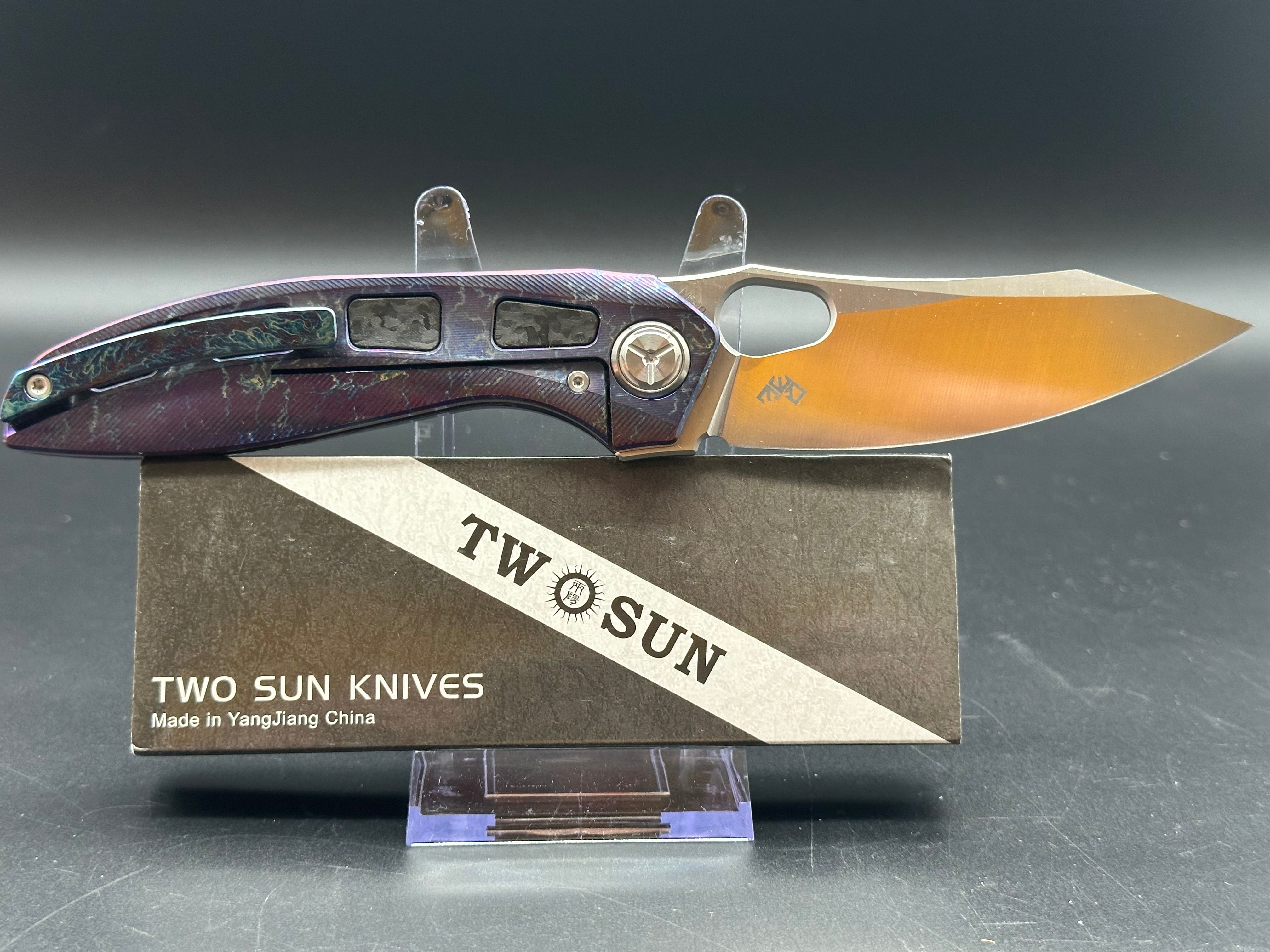 TWOSUN FOLDING KNIFE COLOR TITANIUM HANDLE PLAIN EDGE M390 STEEL TS306-M390-COLOR