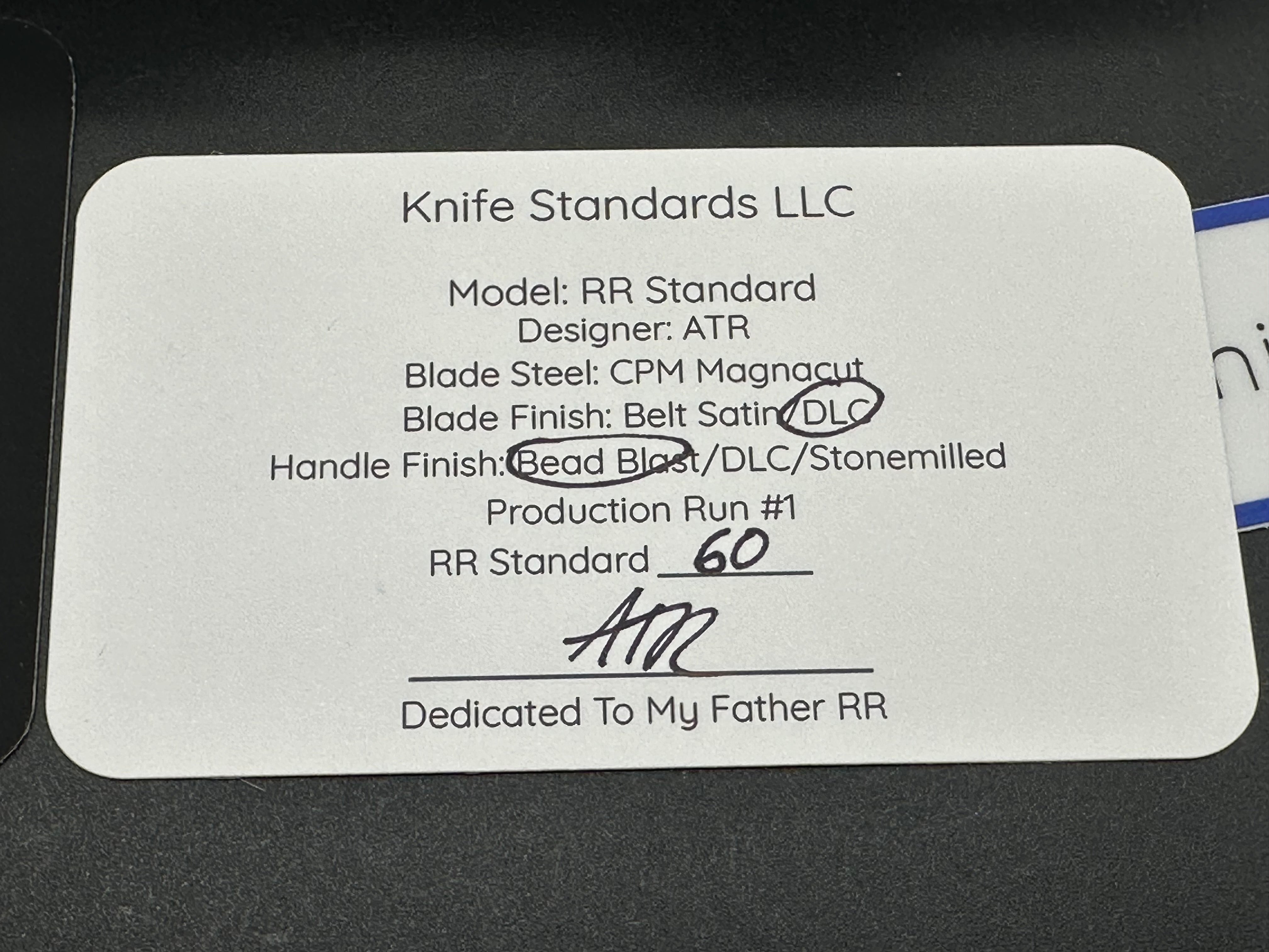 Knife Standards RR Standard beadblast titanium handle w/DLC Magnacut blade