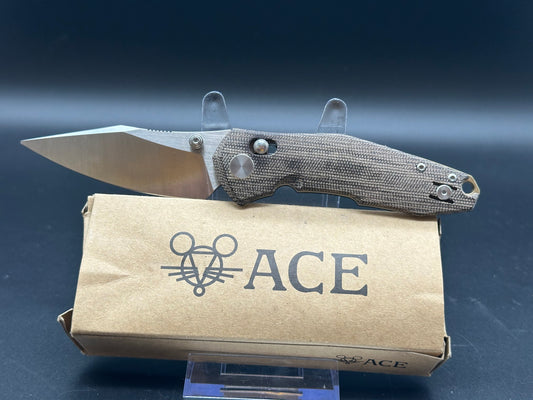 GIANT MOUSE KNIVES ACE NAZCA FOLDING KNIFE GREEN CANVAS MICARTA HANDLE M390 PLAIN EDGE SATIN FINISH