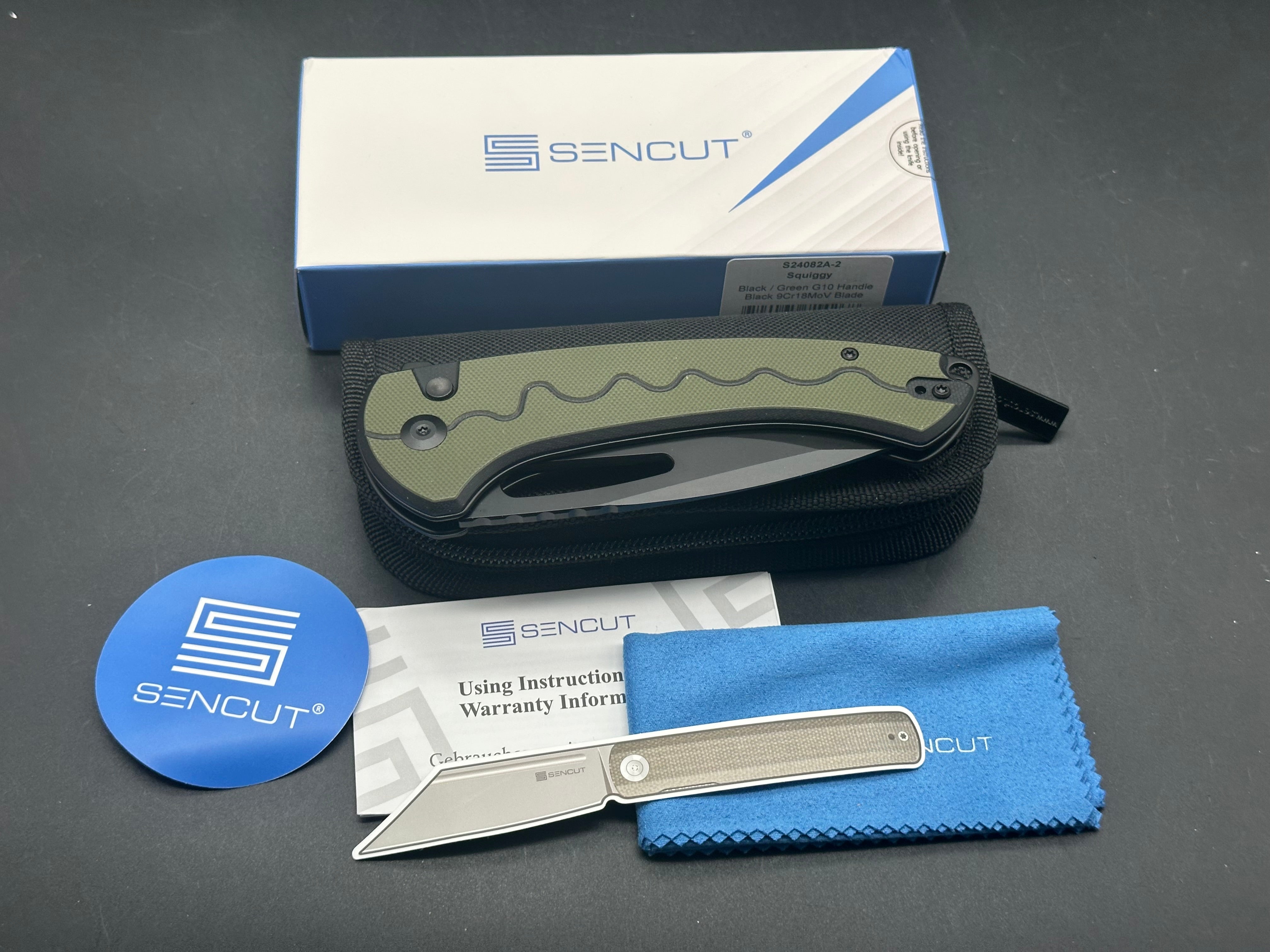 SENCUT SQUIGGY BLACK/GREEN G10 HANDLE 9CR18MOV BLACK BLADE