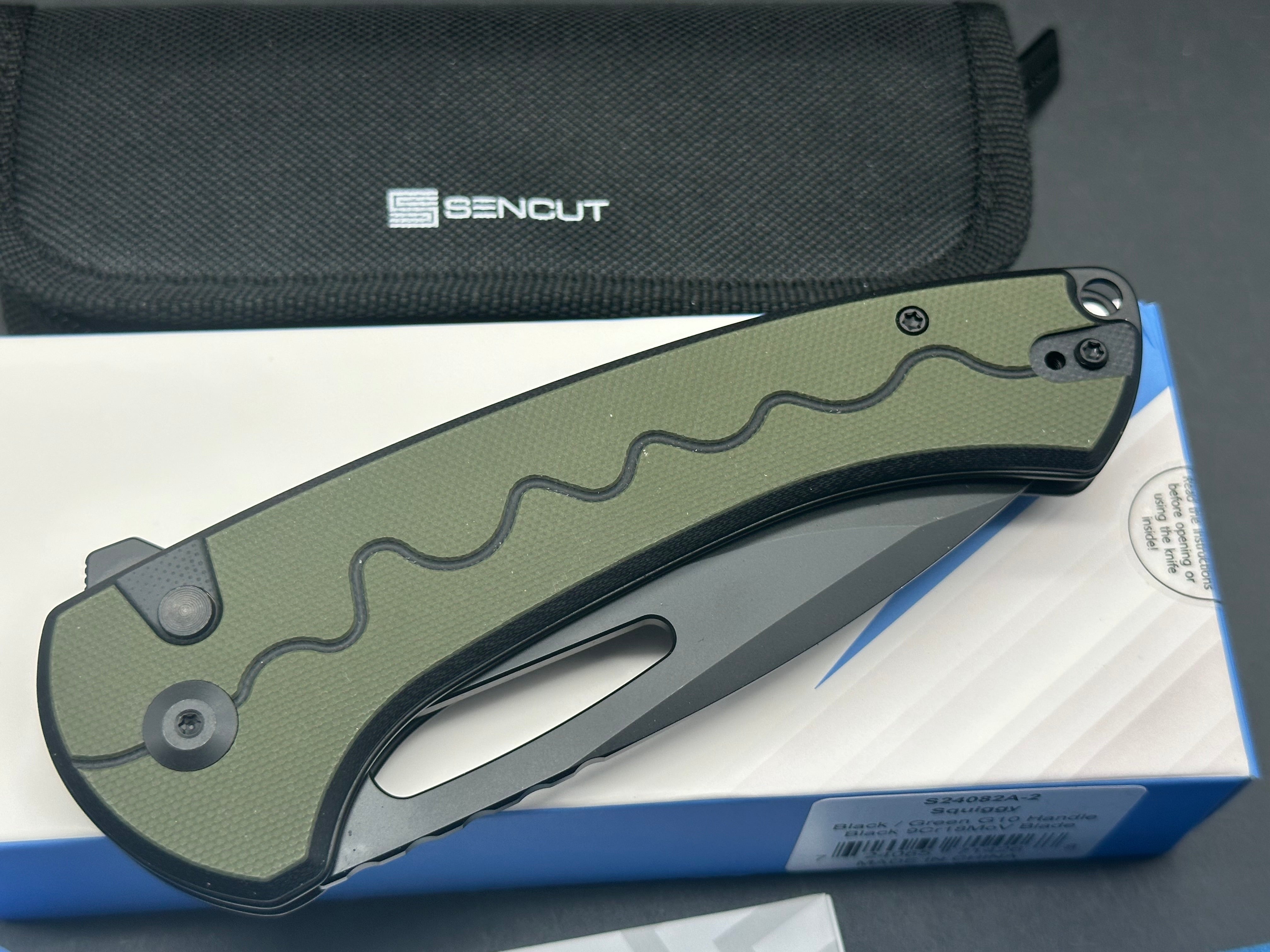 SENCUT SQUIGGY BLACK/GREEN G10 HANDLE 9CR18MOV BLACK BLADE