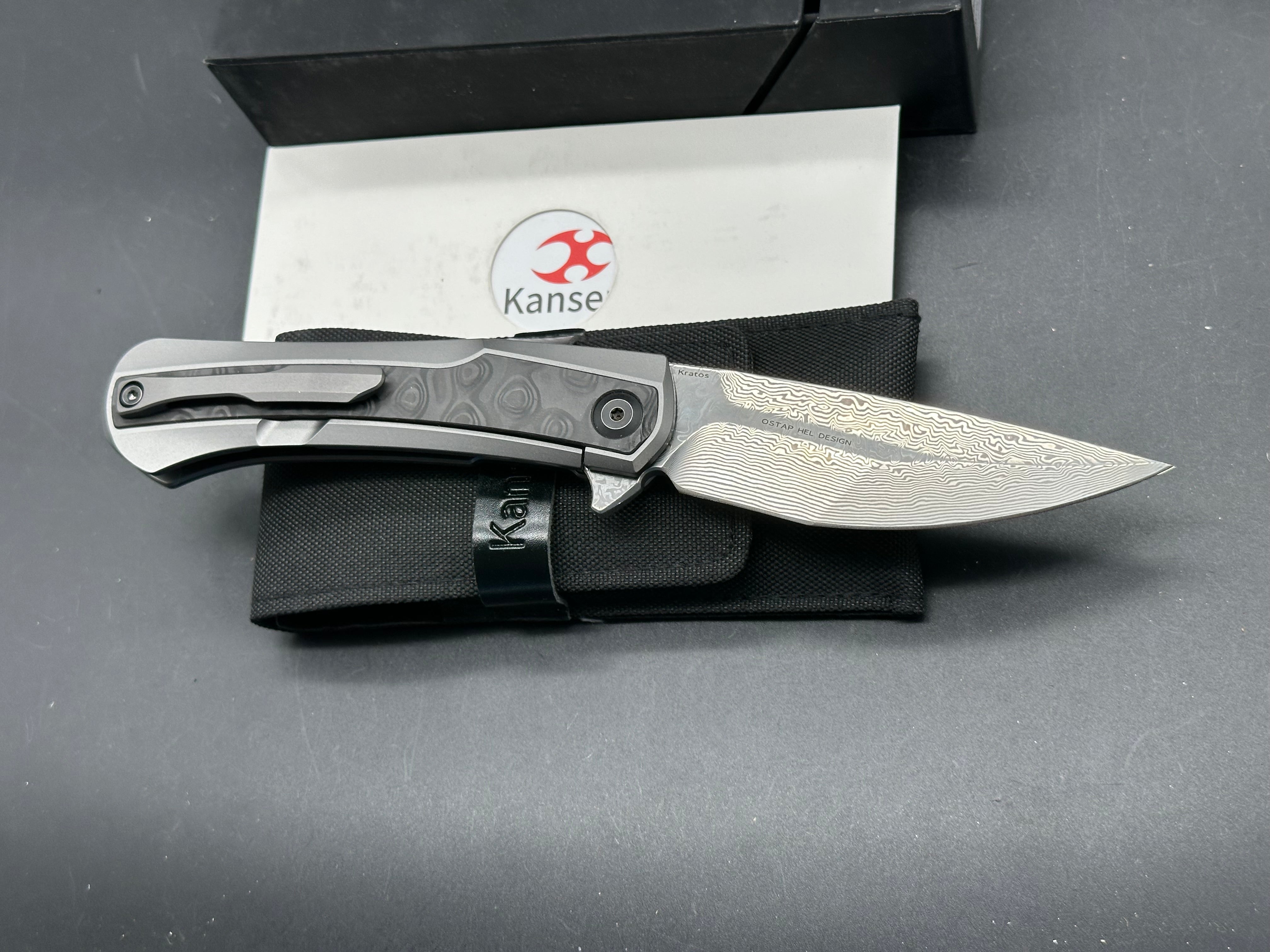 Kansept Kratos titanium handle w Damascus blade