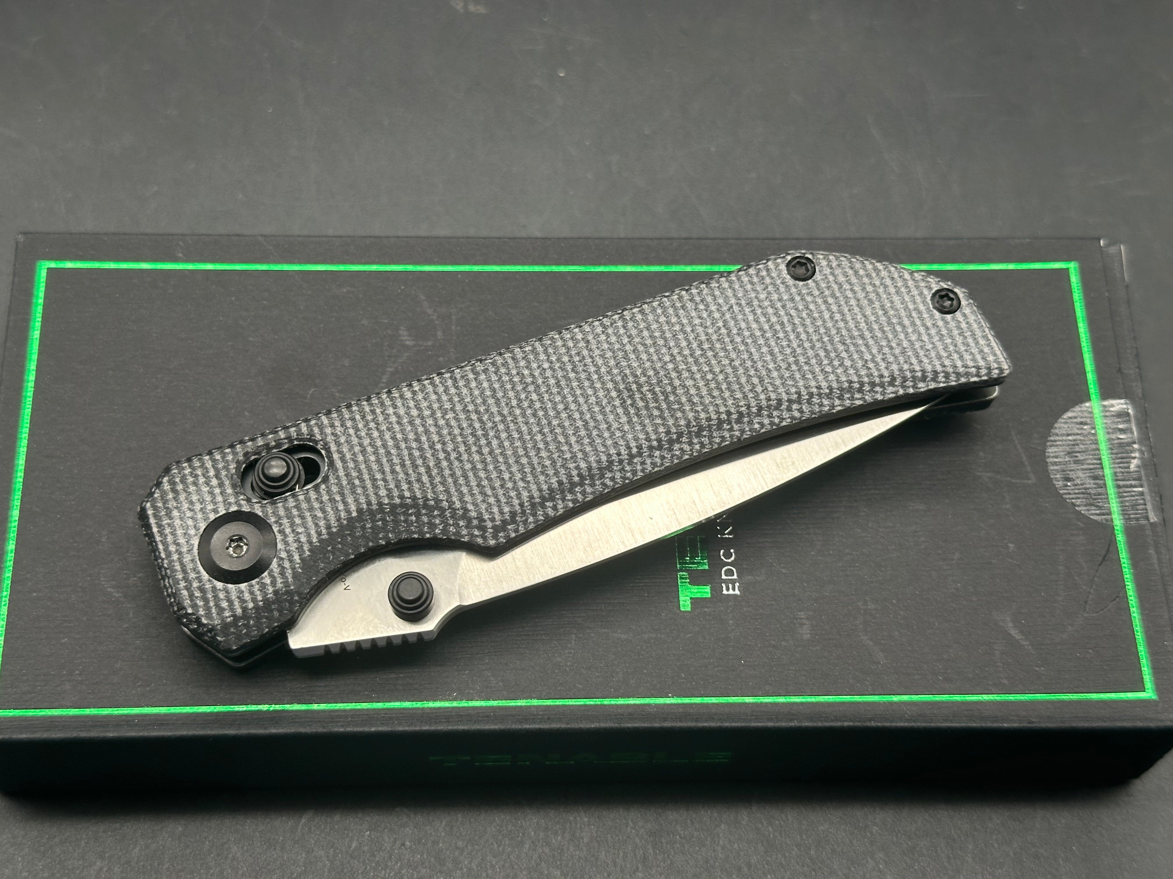 TENABLE EAGLESTRIKE BLACK MICARTA HANDLE NITRO-V PLAIN EDGE SATIN FINISH