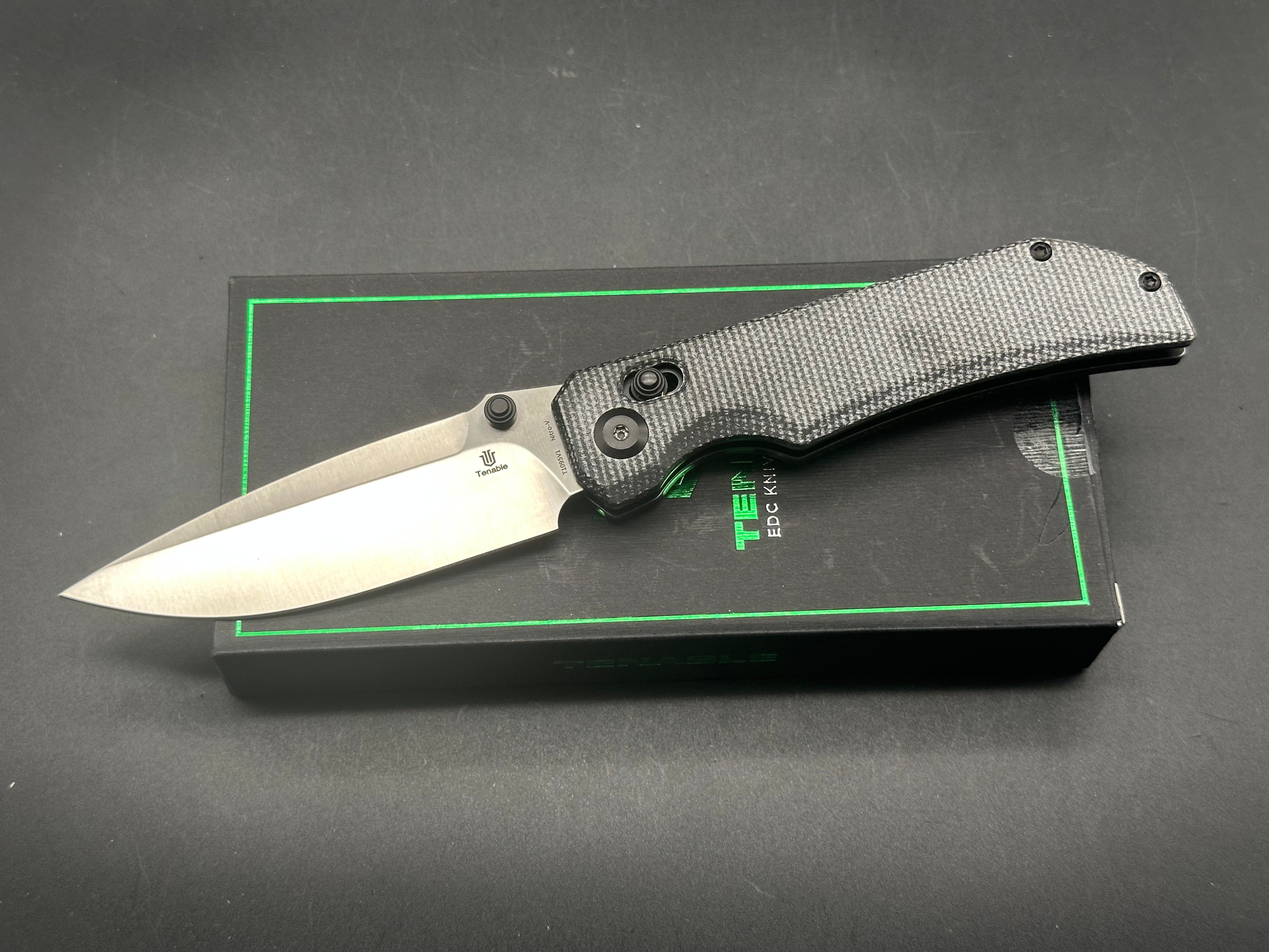 TENABLE EAGLESTRIKE BLACK MICARTA HANDLE NITRO-V PLAIN EDGE SATIN FINISH