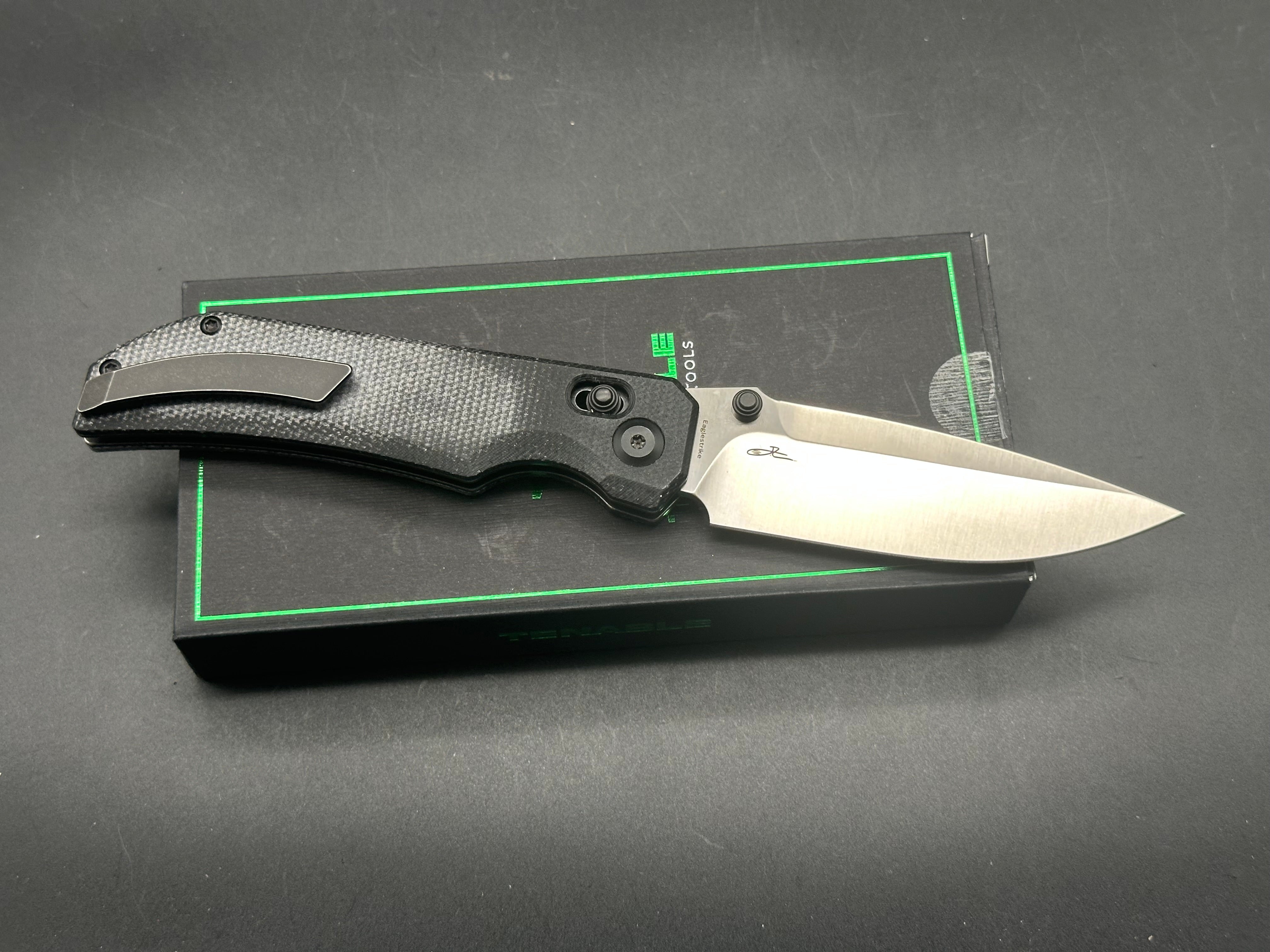 TENABLE EAGLESTRIKE BLACK MICARTA HANDLE NITRO-V PLAIN EDGE SATIN FINISH