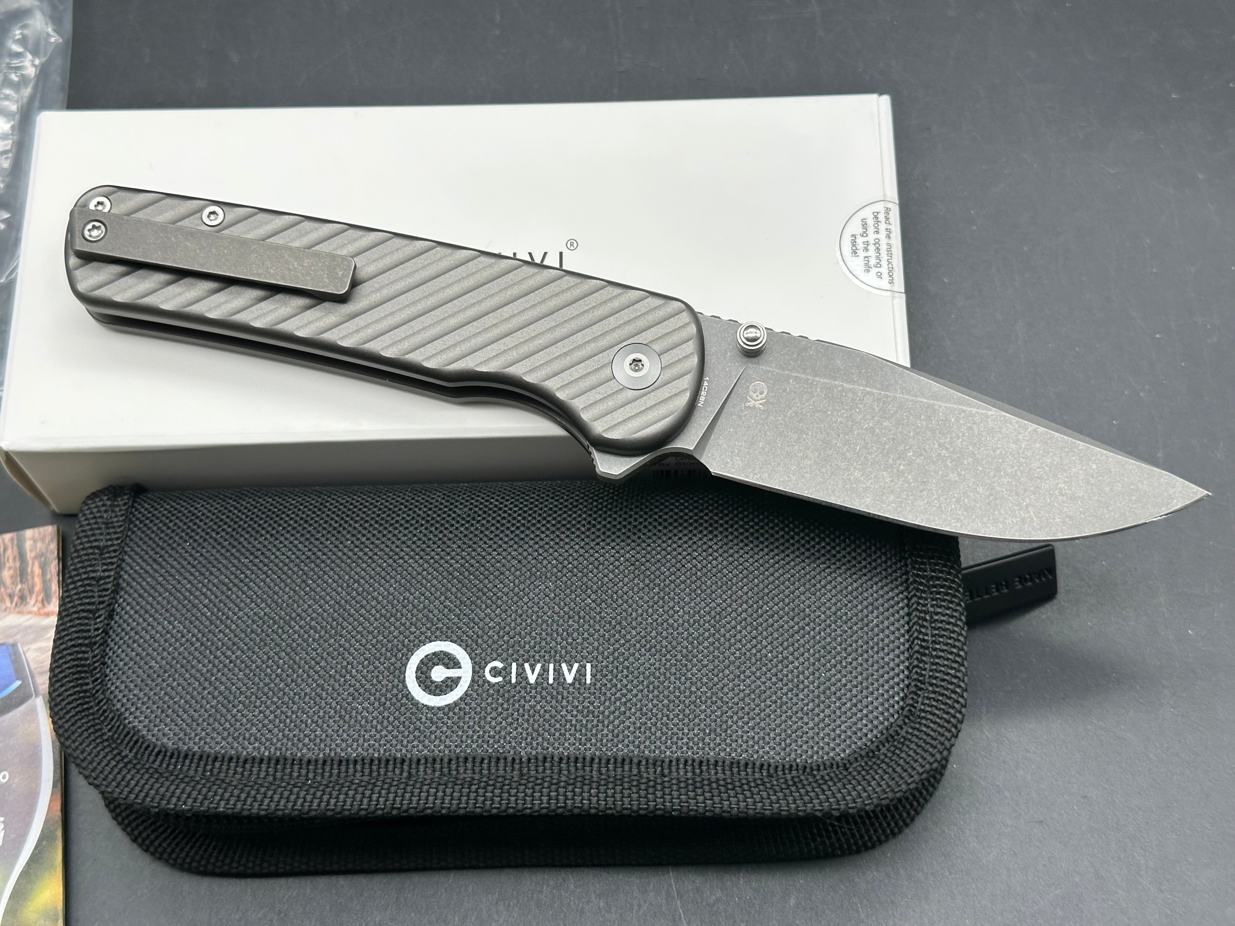 Civivi Iron Tide, 3.24" 14C28N Gray Stonewash Clip Point Blade with Gray Milled Aluminum Scales