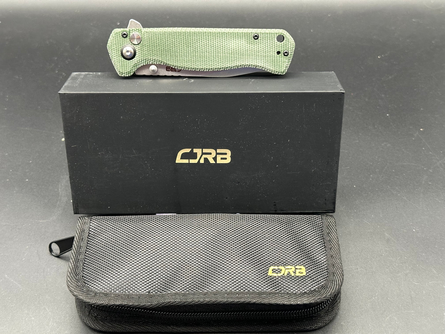 CJRB CHORD BUTTON LOCK FOLDING KNIFE GREEN MICARTA HANDLE AR-RPM9 PLAIN EDGE STONEWASH FINISH