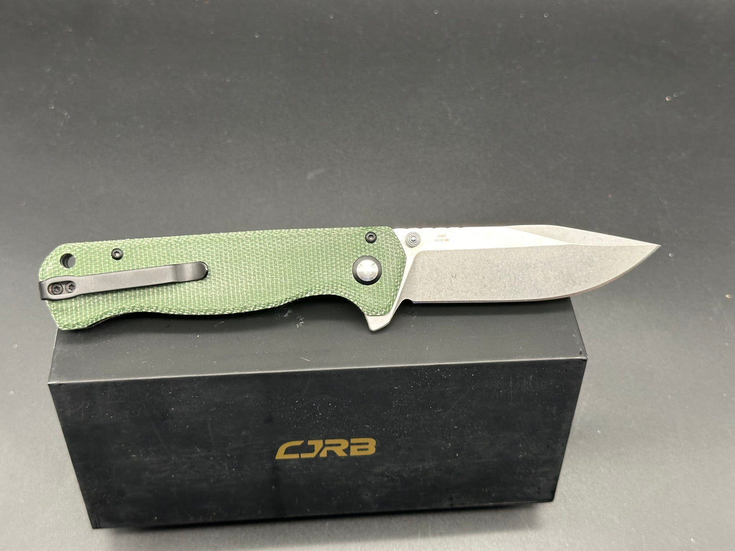 CJRB CHORD BUTTON LOCK FOLDING KNIFE GREEN MICARTA HANDLE AR-RPM9 PLAIN EDGE STONEWASH FINISH