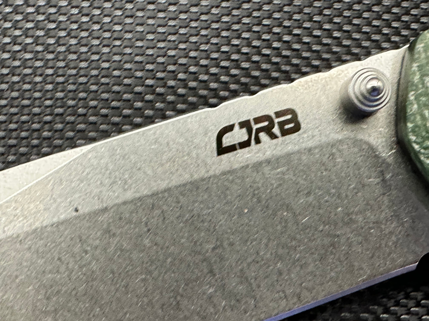 CJRB CHORD BUTTON LOCK FOLDING KNIFE GREEN MICARTA HANDLE AR-RPM9 PLAIN EDGE STONEWASH FINISH