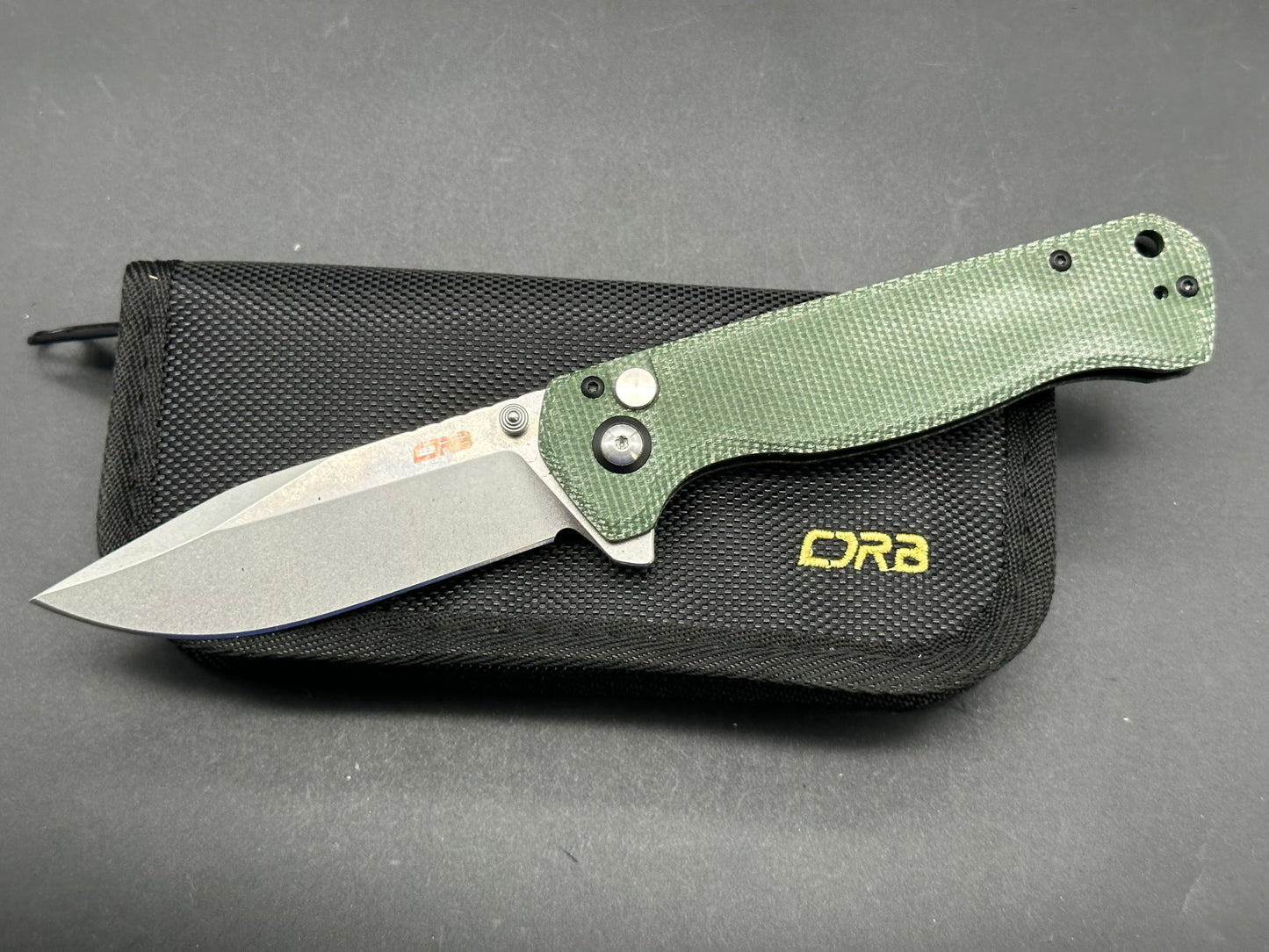 CJRB CHORD BUTTON LOCK FOLDING KNIFE GREEN MICARTA HANDLE AR-RPM9 PLAIN EDGE STONEWASH FINISH