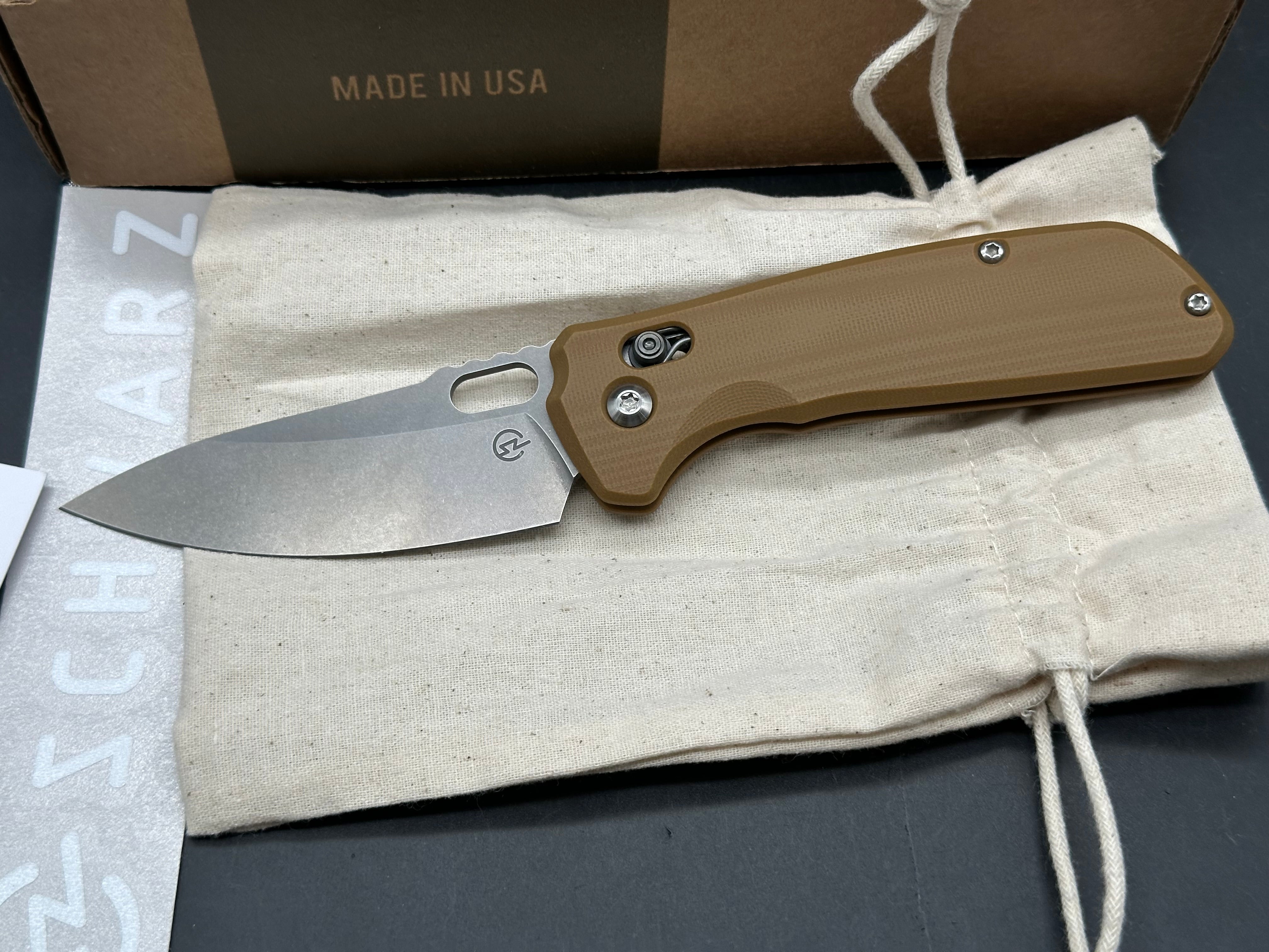 Schwarz Enduro, 3.3" MagnaCut Stonewash Drop Point Blade with Coyote G10 Scales
