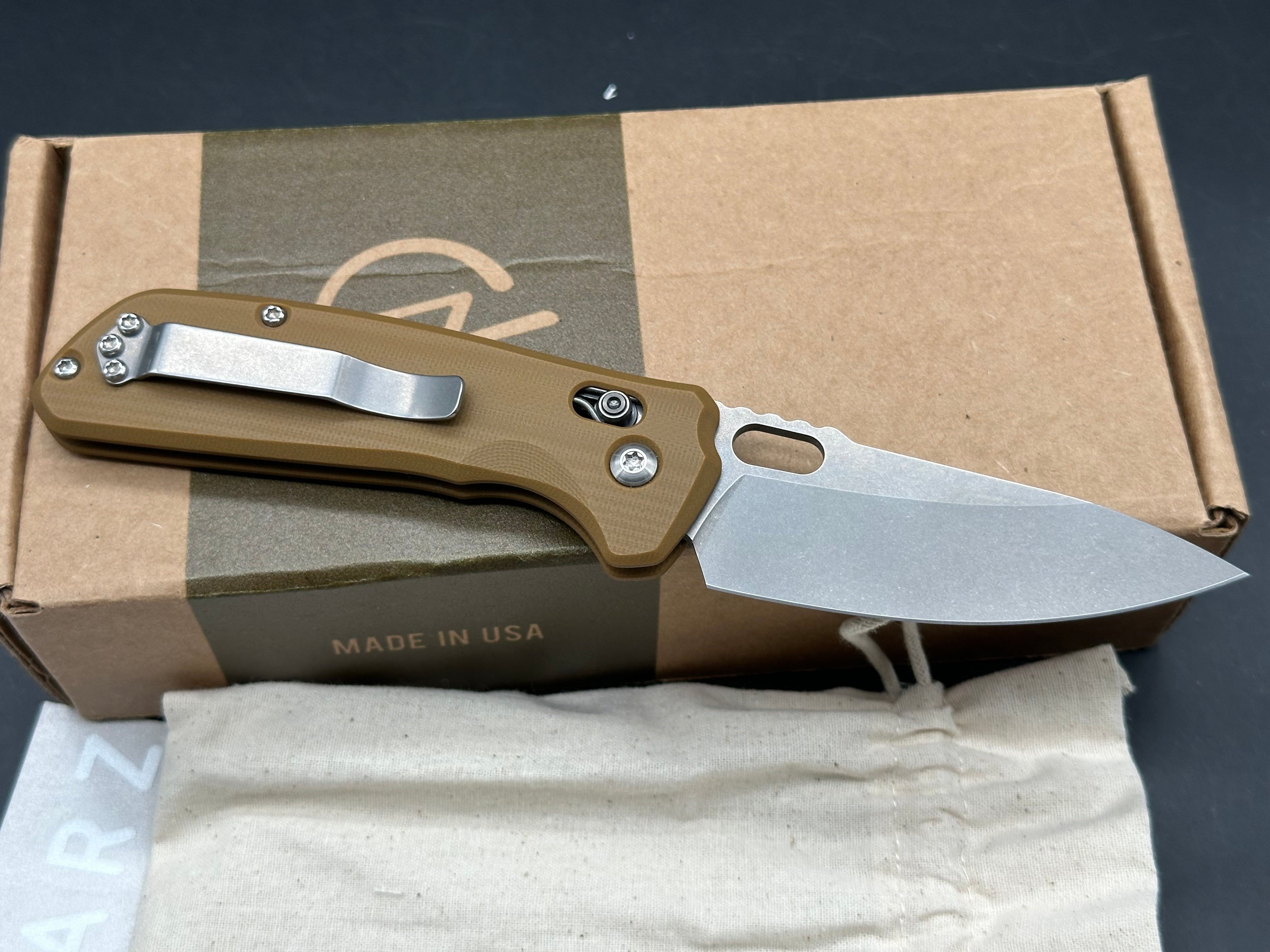 Schwarz Enduro, 3.3" MagnaCut Stonewash Drop Point Blade with Coyote G10 Scales