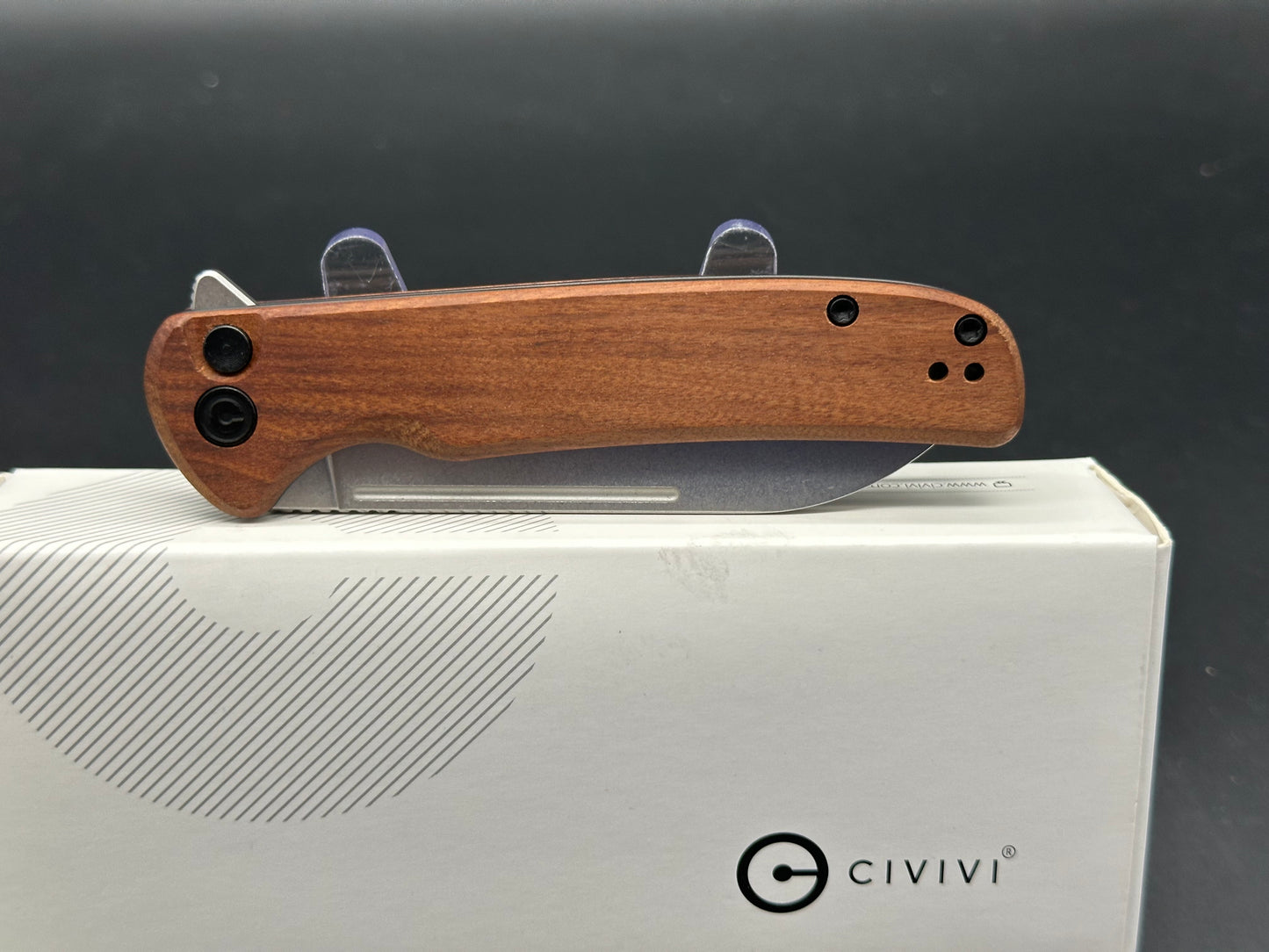 CIVIVI CHEVALIER FOLDING KNIFE CUIBOURTIA WOOD HANDLE 14C28N PLAIN EDGE STONEWASH