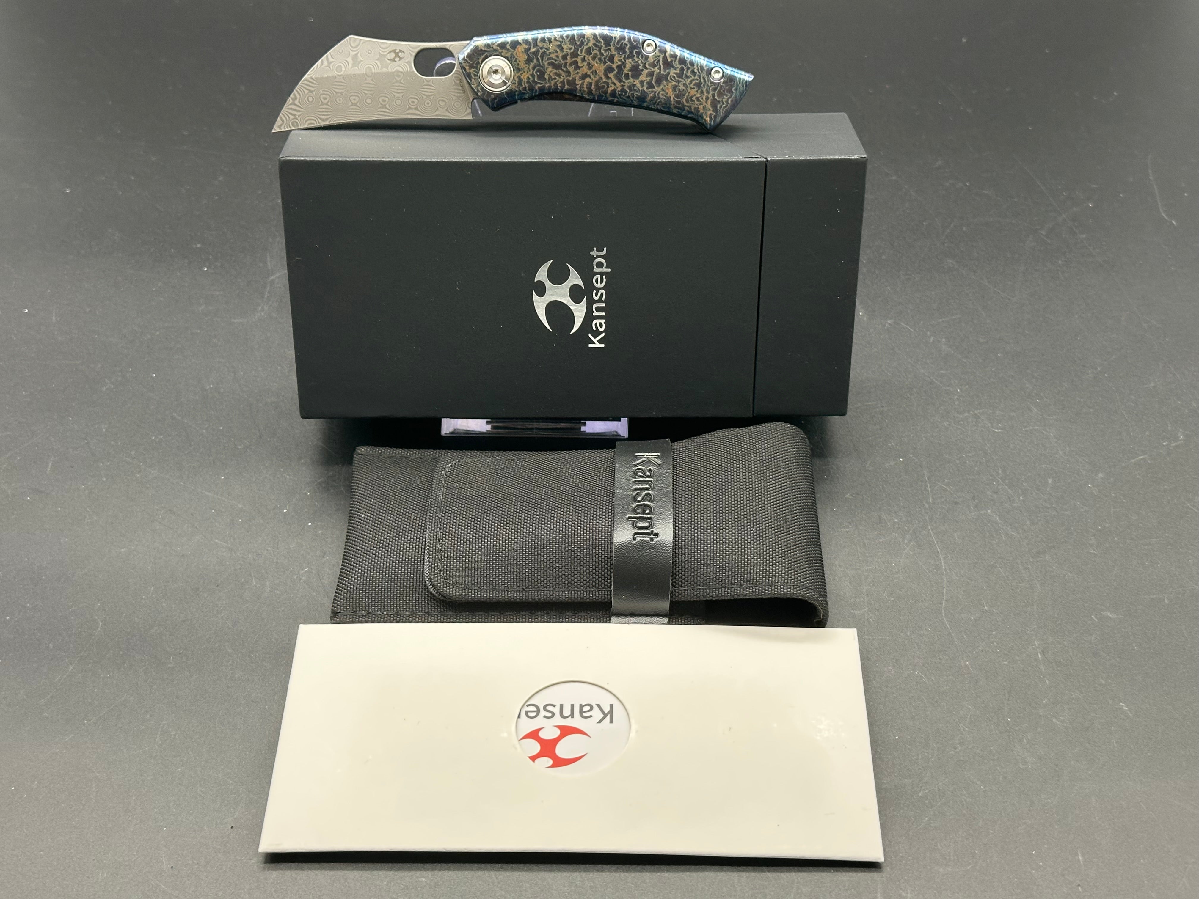 KANSEPT OSPREY LIGHTNING STRIKE TITANIUM HANDLE DAMASCUS