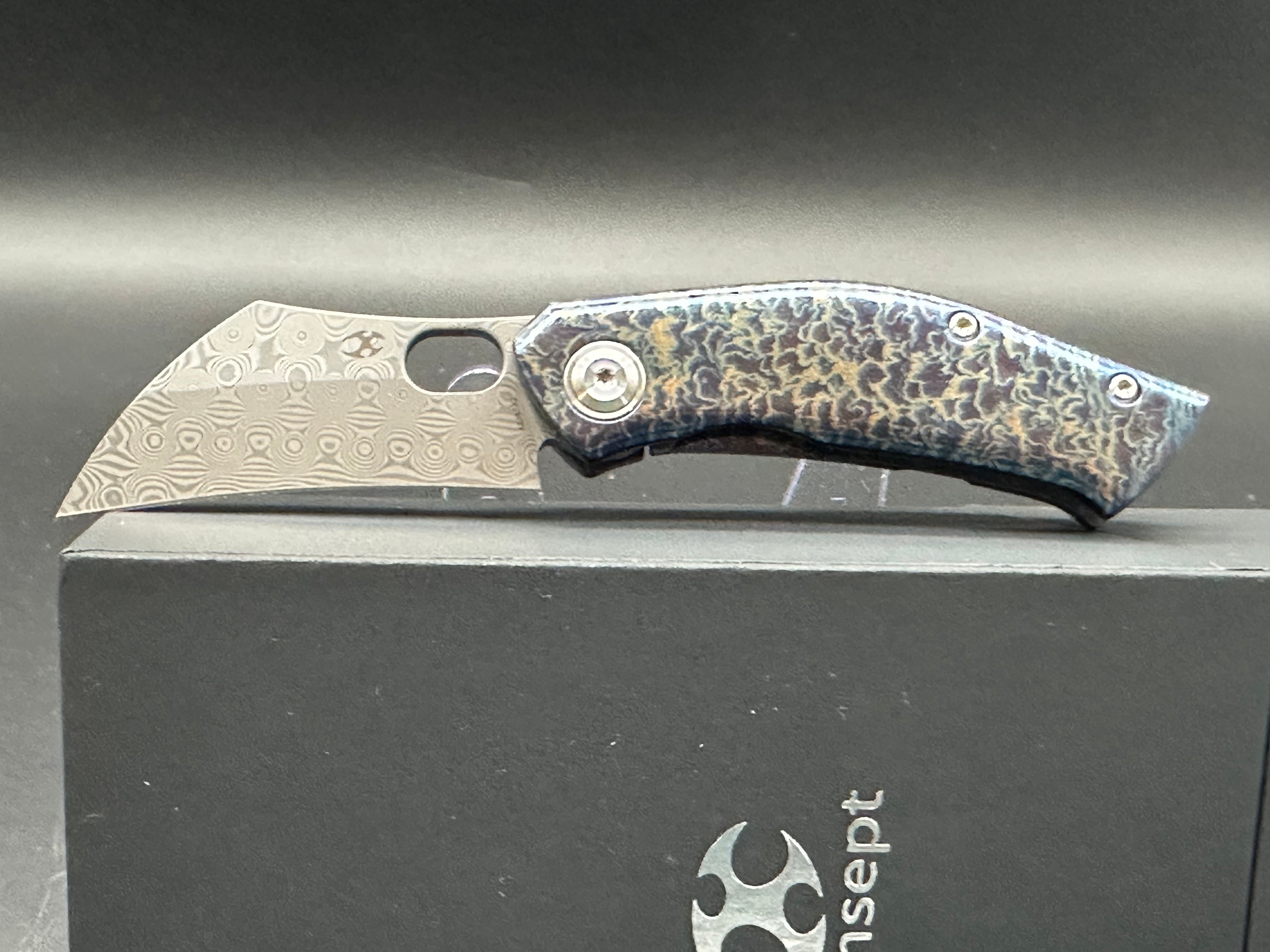 KANSEPT OSPREY LIGHTNING STRIKE TITANIUM HANDLE DAMASCUS