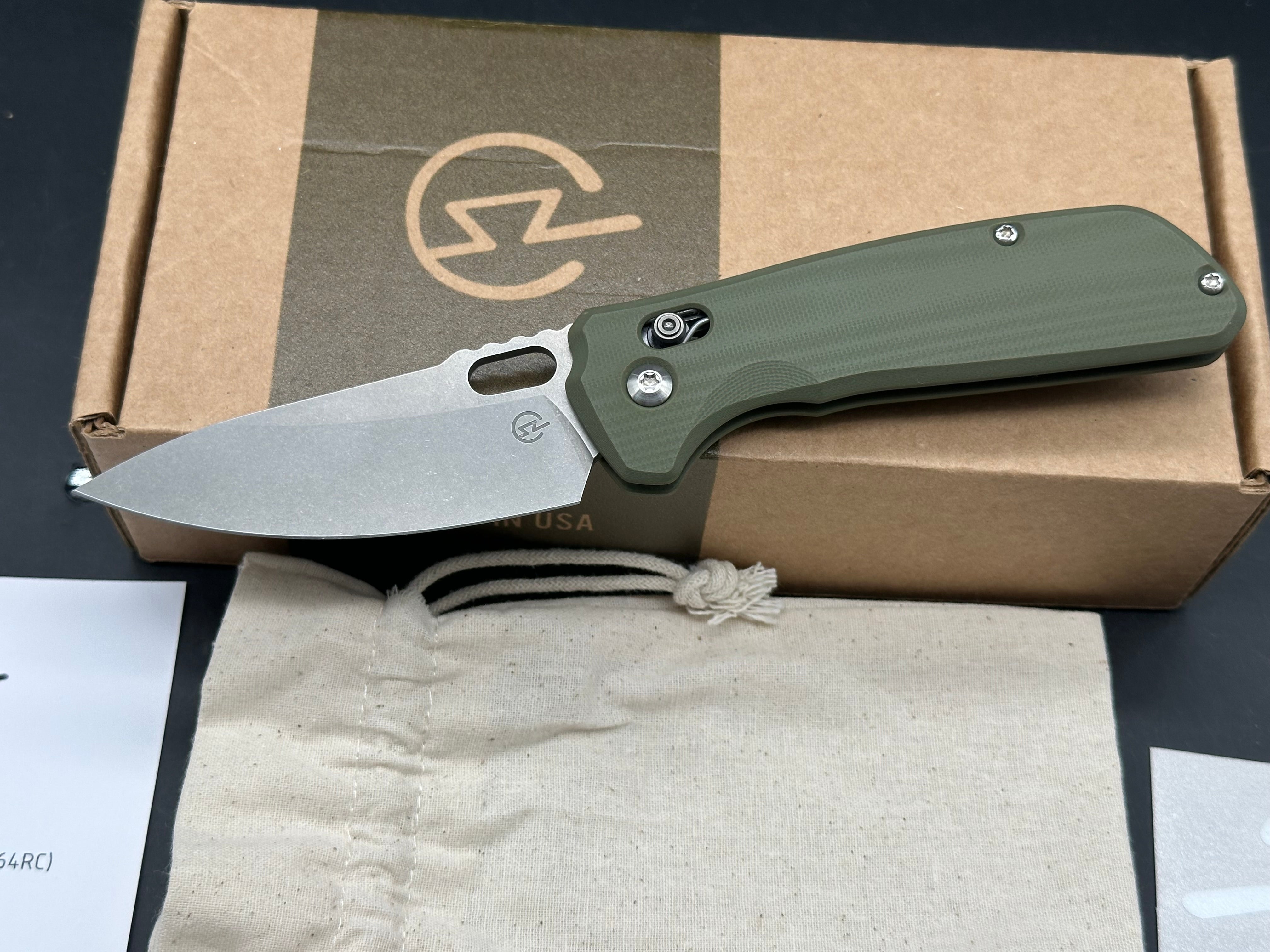 Schwarz Enduro, 3.3" MagnaCut Stonewash Drop Point Blade with OD Green G10 Scales