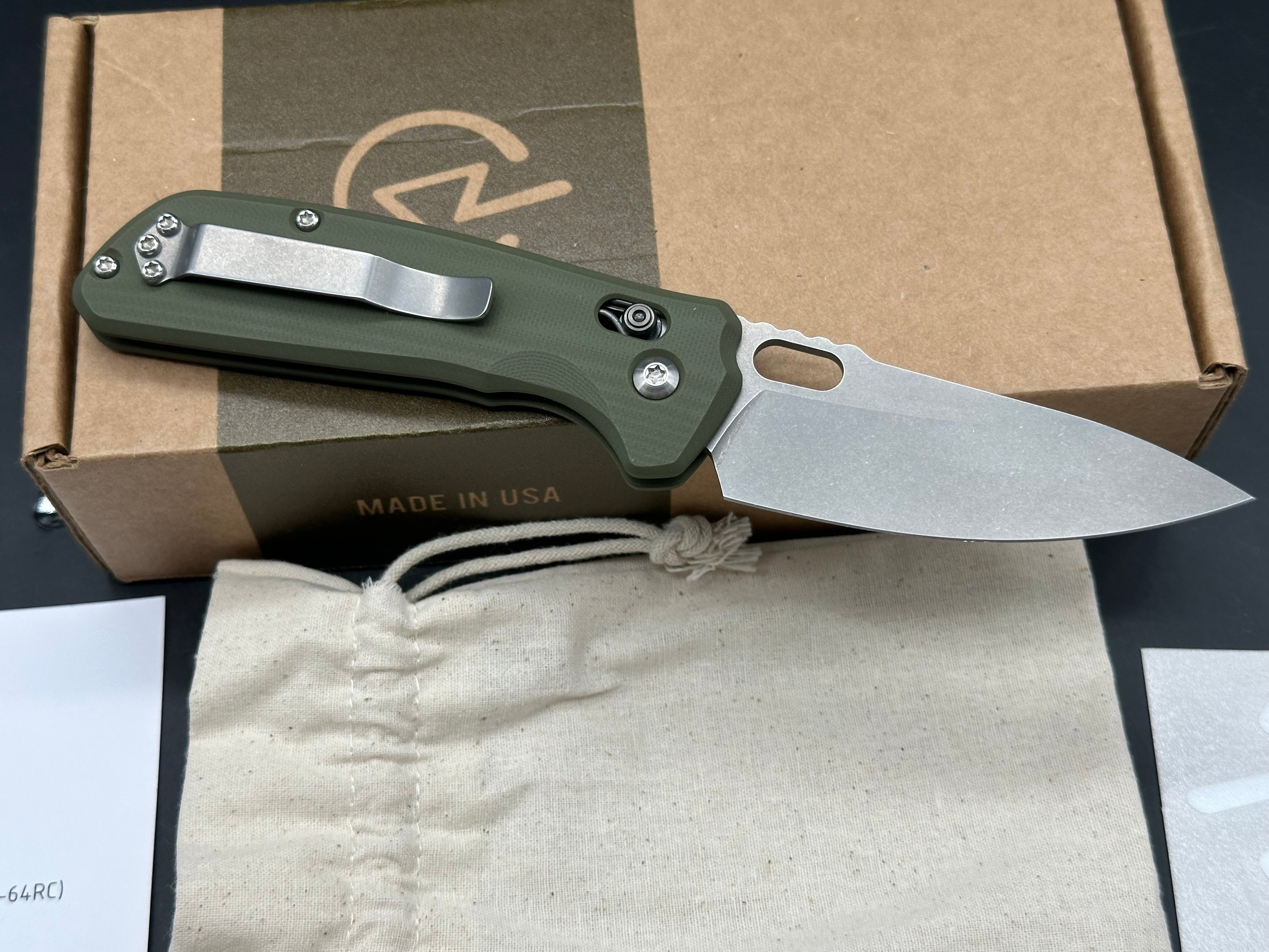 Schwarz Enduro, 3.3" MagnaCut Stonewash Drop Point Blade with OD Green G10 Scales