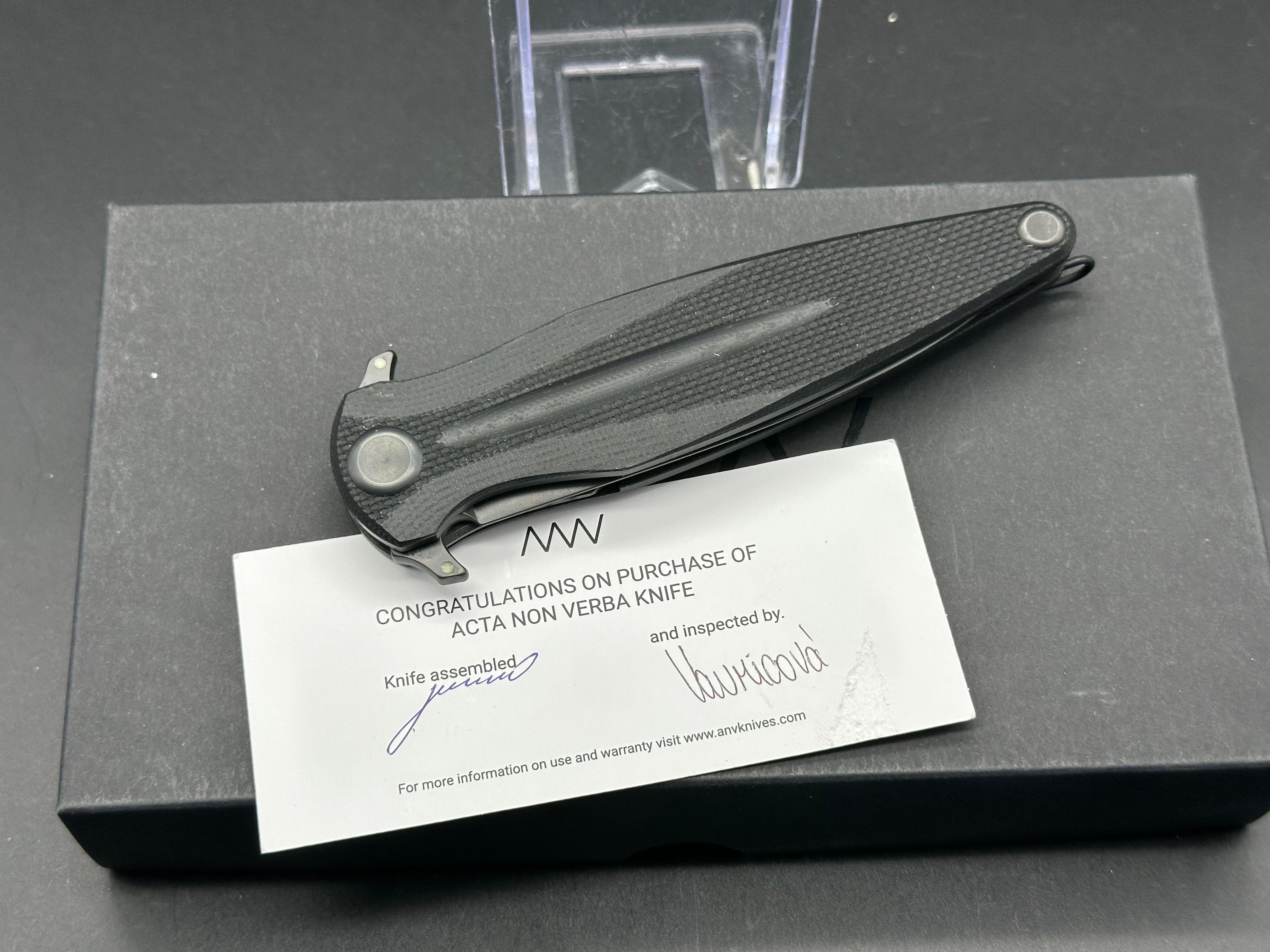 Acta Non Verba Knives Z400 Liner Lock Dagger Knife Black G-10 (4" Stonewash)