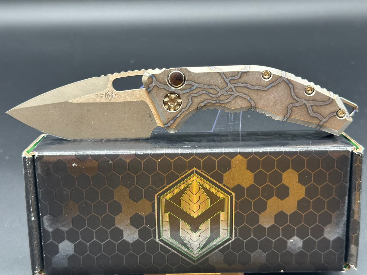 Heretic Medusa Battleworn Bronze Tanto, Flamed Titanium (3" Bronze)