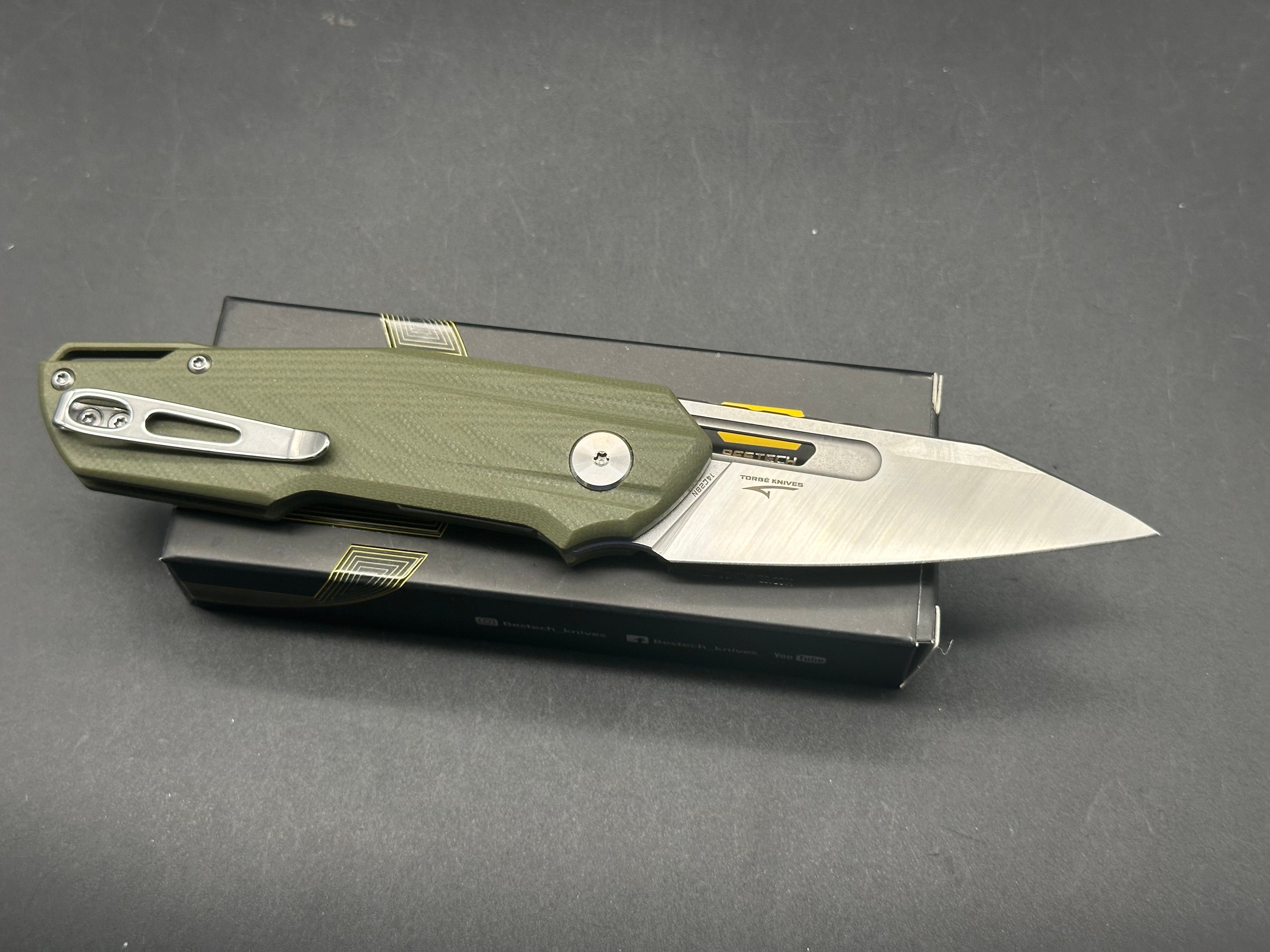 BESTECH TODDLER OD GREEN G10 HANDLE 14C28N PLAIN EDGE