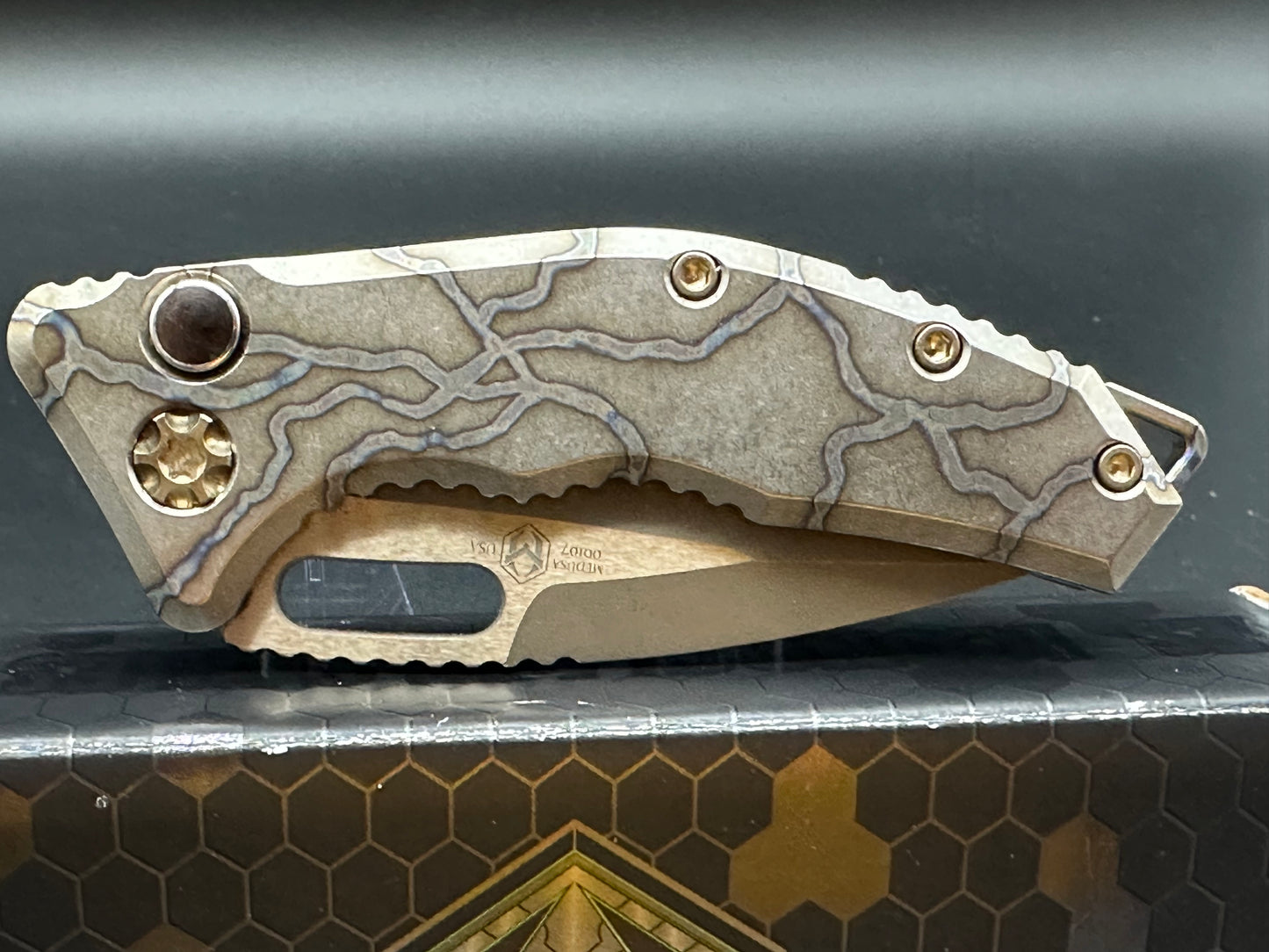 Heretic Medusa Battleworn Bronze Tanto, Flamed Titanium (3" Bronze)