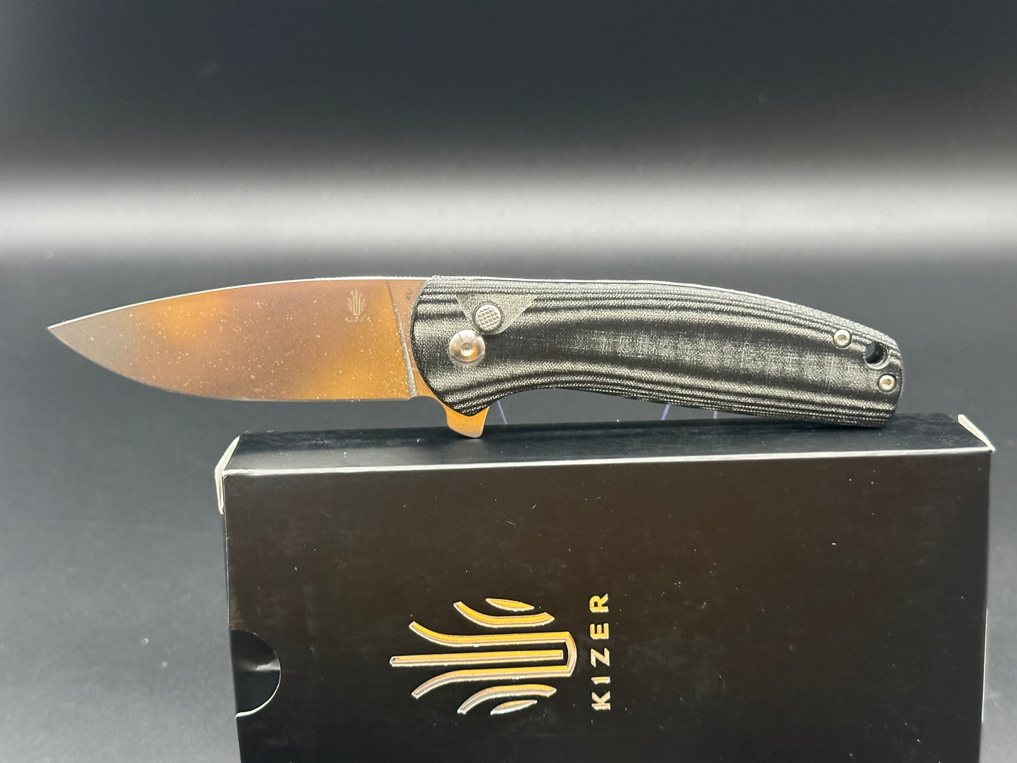 Kizer Ray Laconic Gemini button lock micarta 4V