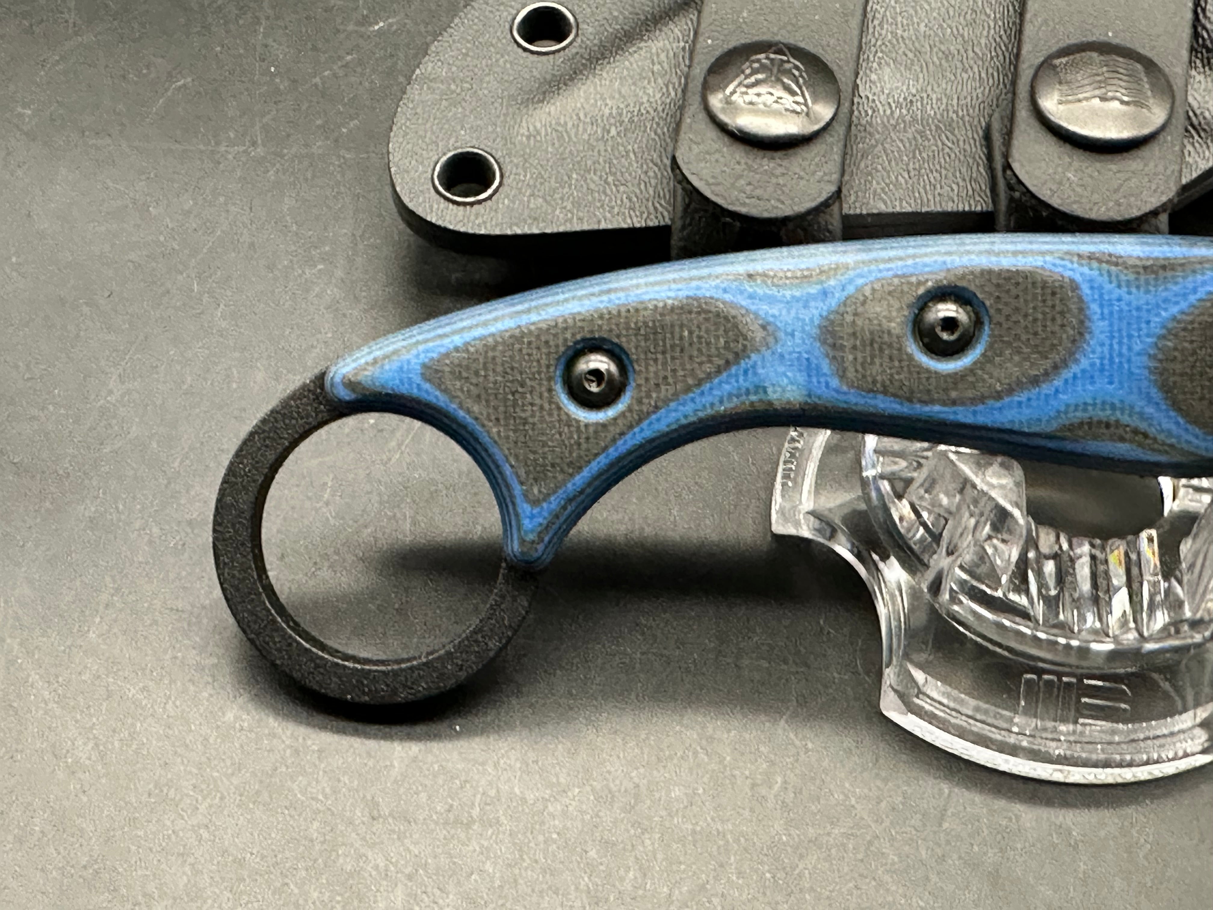 Tops Knives Devil's Claw 2-Blue/Black G-10 Handle (3.13") 1095 High Carbon Steel Blade, Black Traction Coating