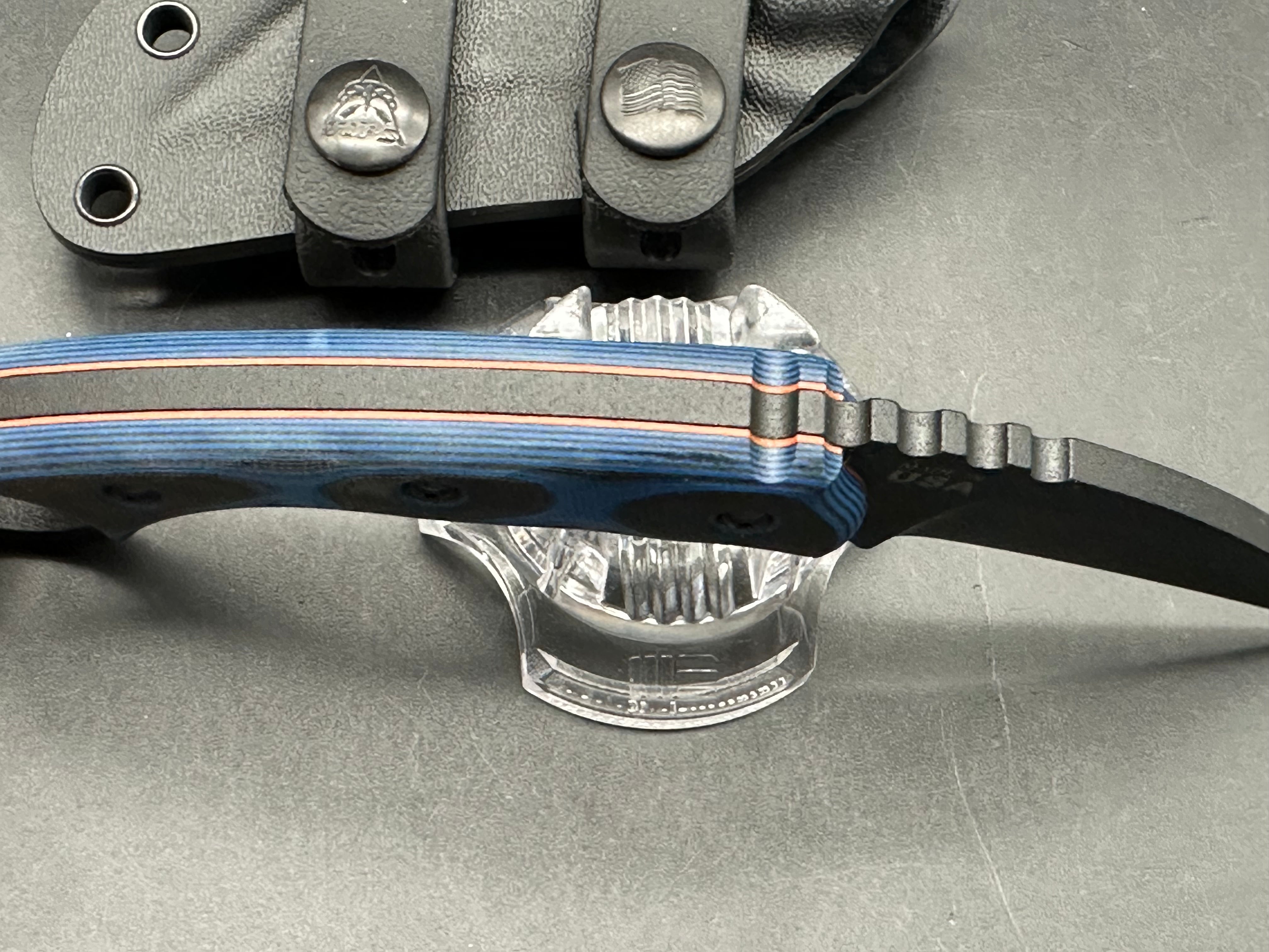 Tops Knives Devil's Claw 2-Blue/Black G-10 Handle (3.13") 1095 High Carbon Steel Blade, Black Traction Coating