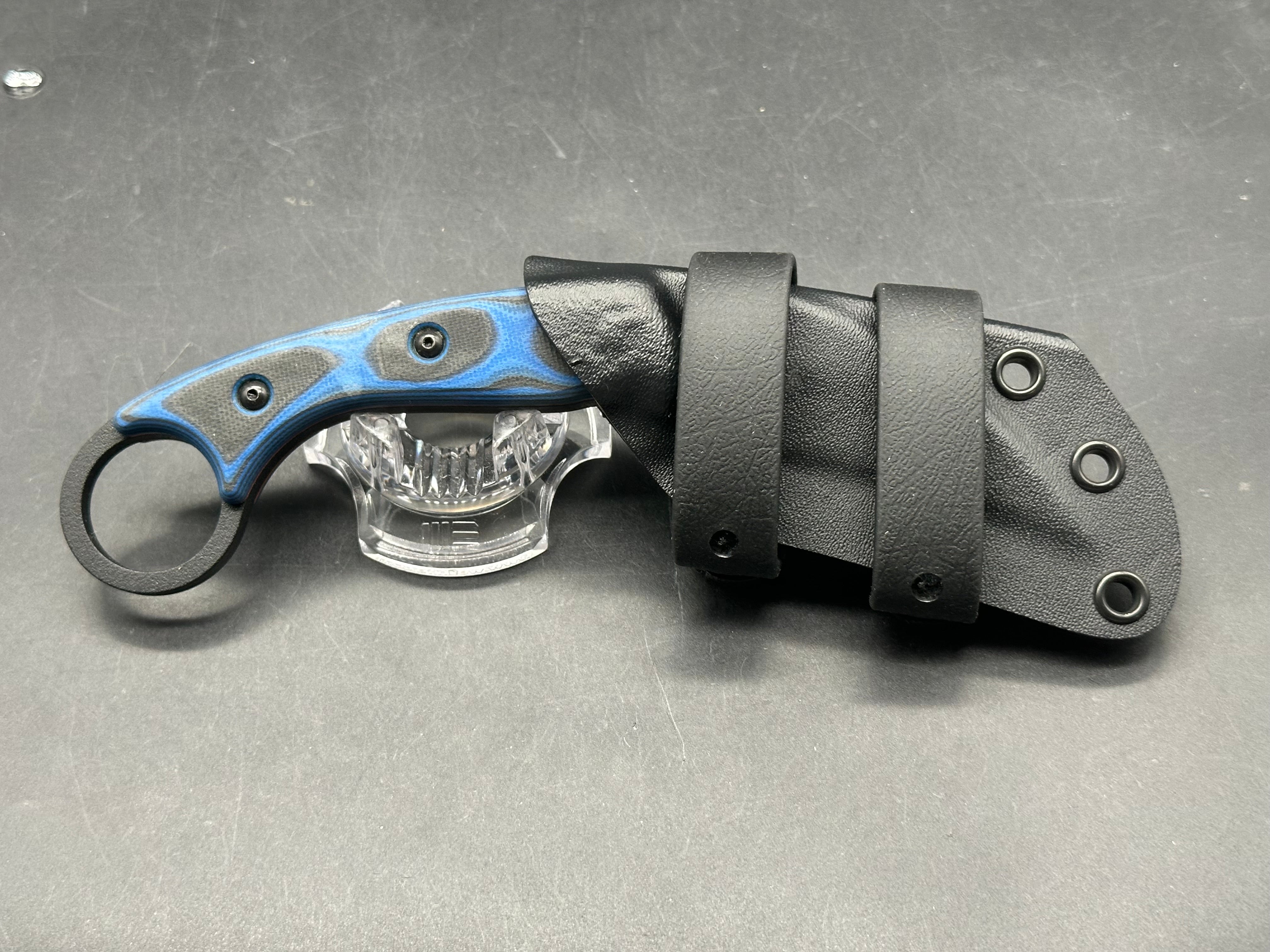 Tops Knives Devil's Claw 2-Blue/Black G-10 Handle (3.13") 1095 High Carbon Steel Blade, Black Traction Coating