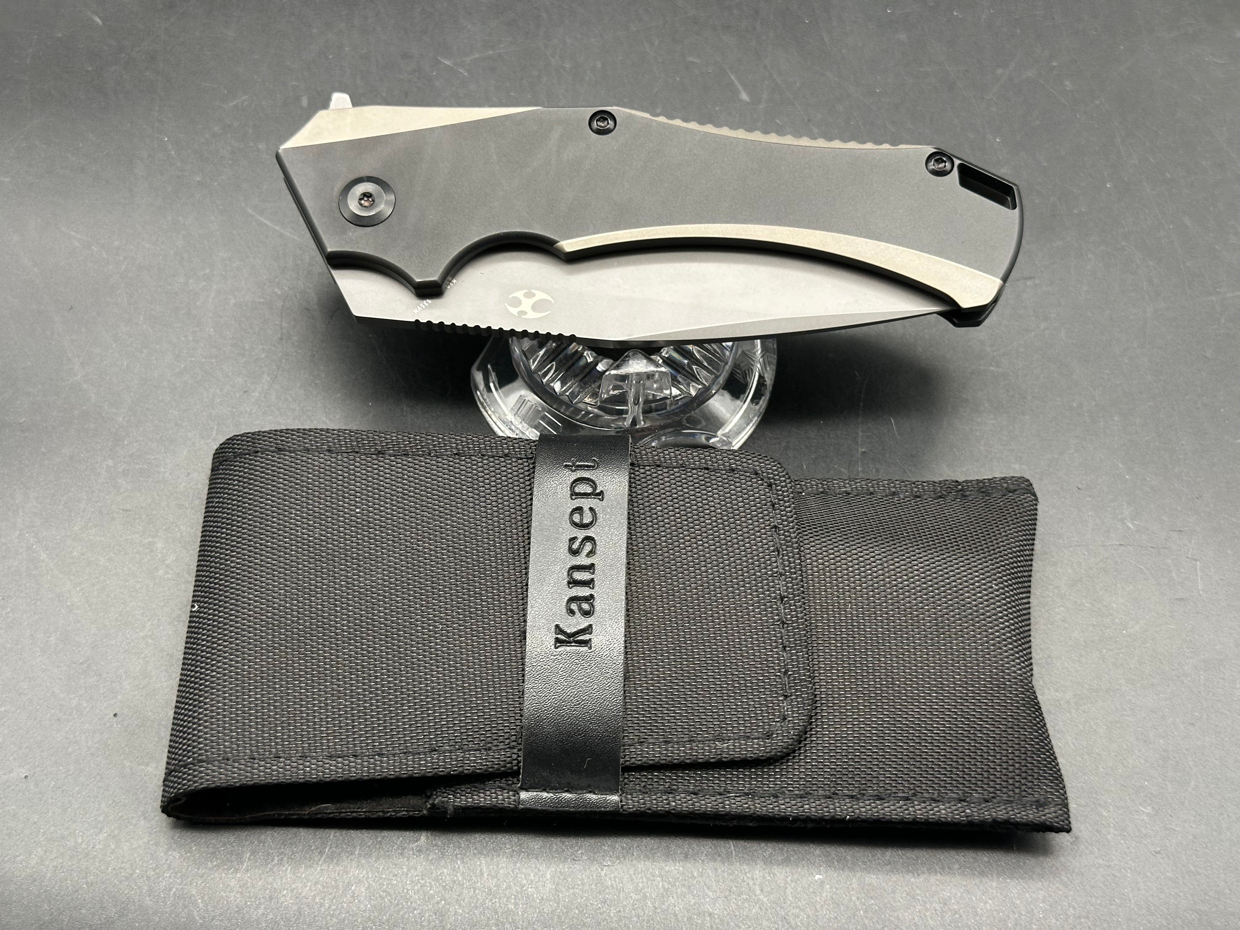 Kansept Hellx Two Tone Titanium Handle, (3.6" DP) Gray CPM-S35VN Blade
