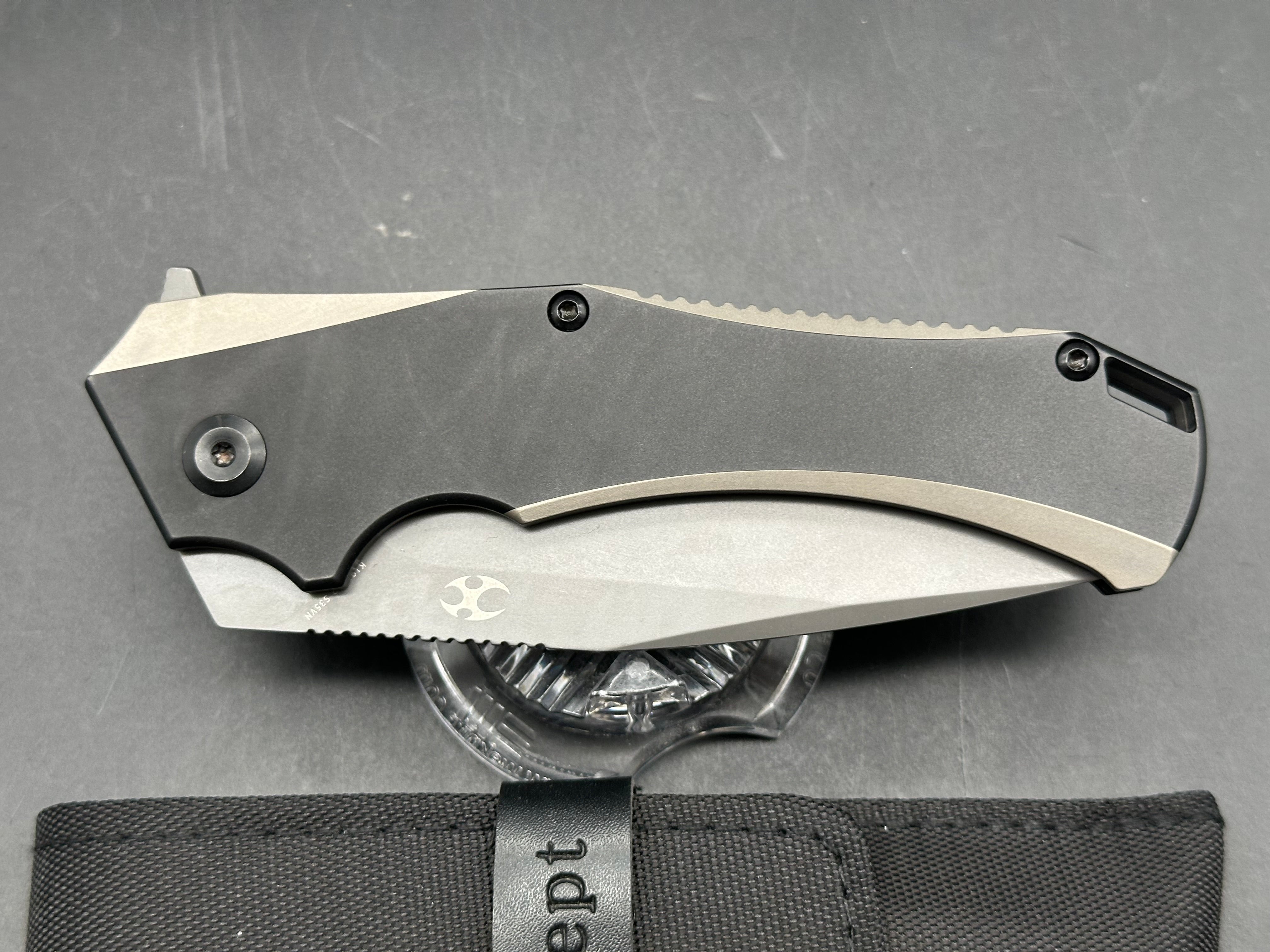 Kansept Hellx Two Tone Titanium Handle, (3.6" DP) Gray CPM-S35VN Blade