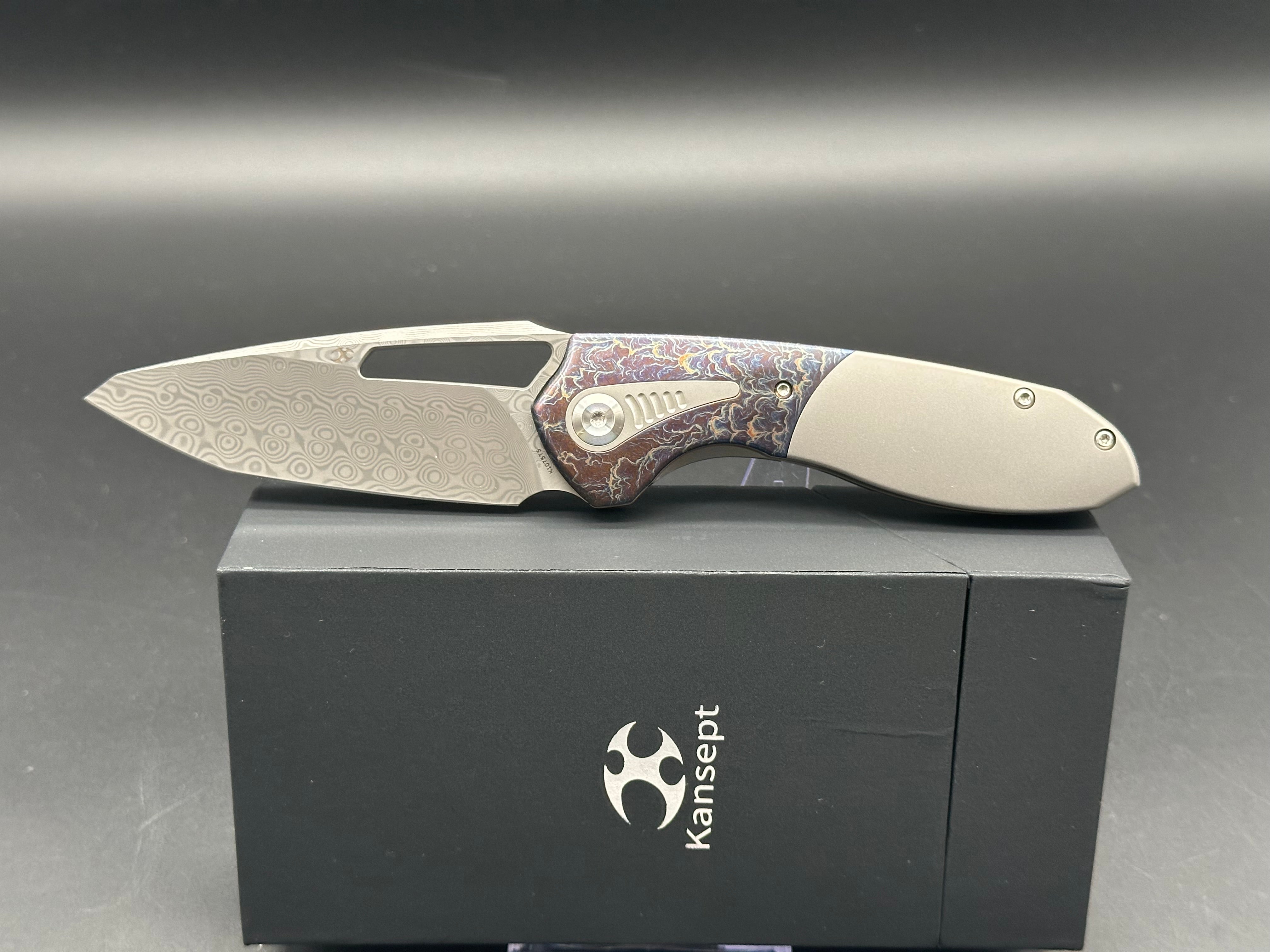 KANSEPT THOTH BEADBLAST/LIGHTNING STRIKE TITANIUM HANDLE DAMASCUS