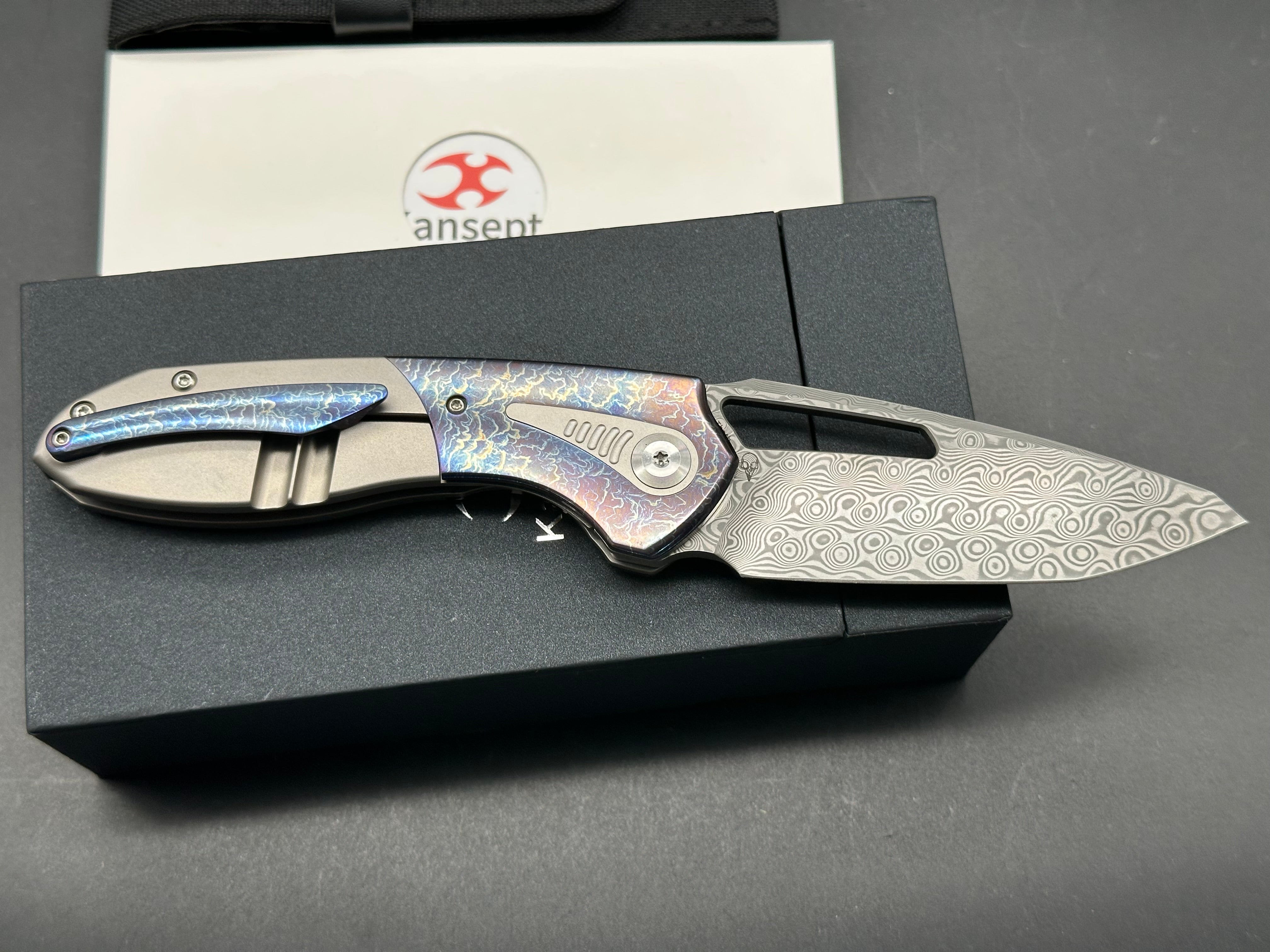 KANSEPT THOTH BEADBLAST/LIGHTNING STRIKE TITANIUM HANDLE DAMASCUS