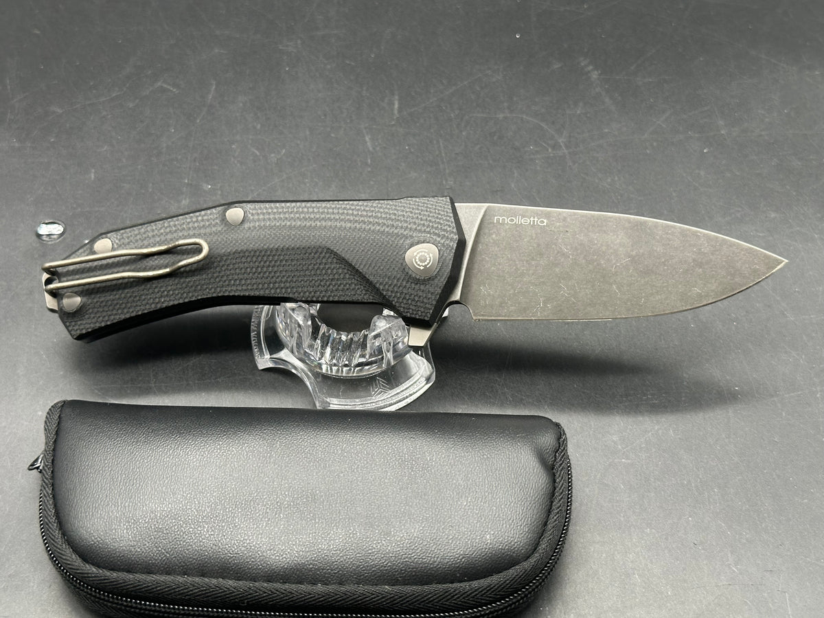 Lionsteel KUR Black G-10 Handle (3.43" DP SW) Sleipner Steel Blade, Titanium Back Spacer