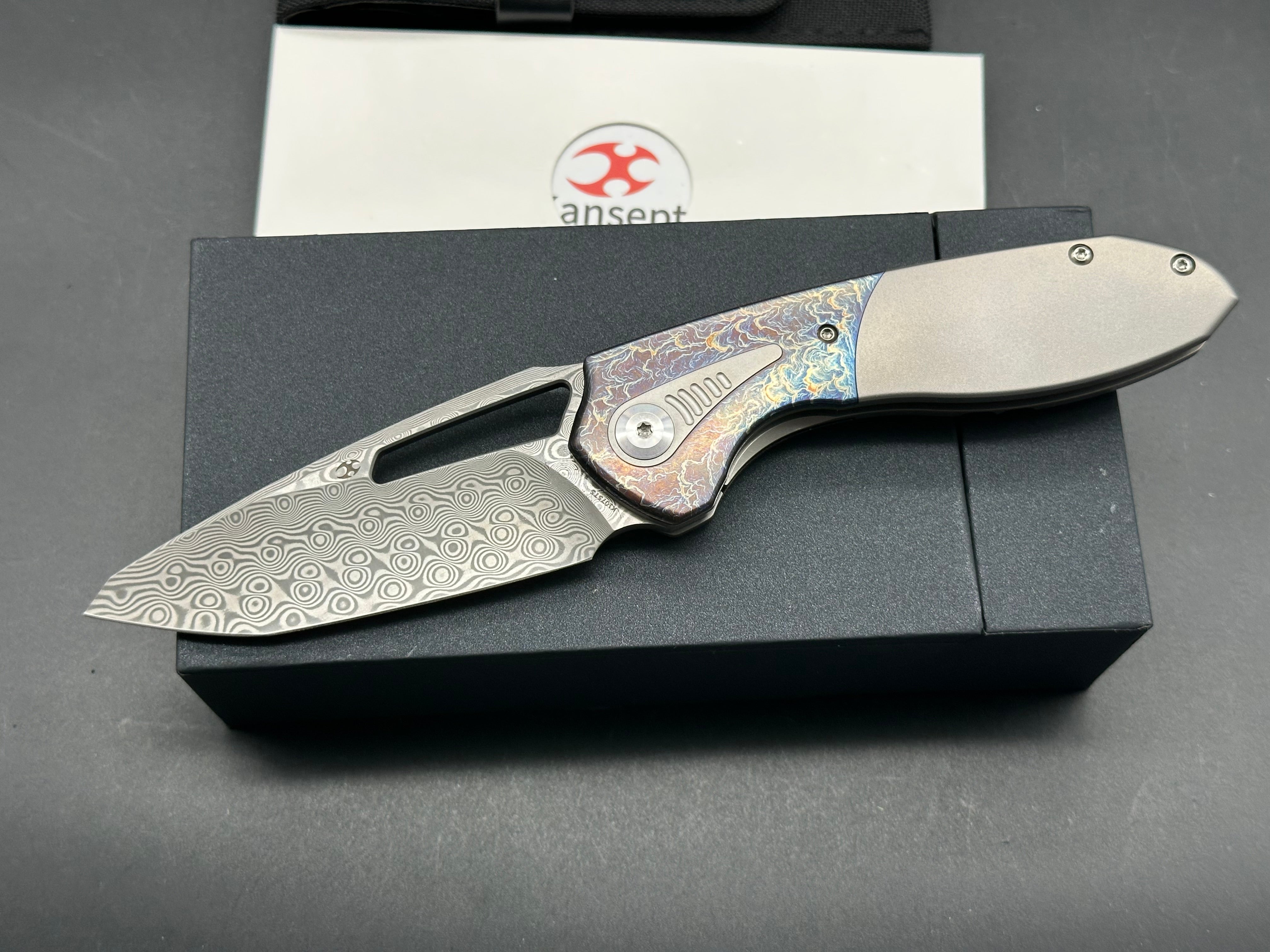 KANSEPT THOTH BEADBLAST/LIGHTNING STRIKE TITANIUM HANDLE DAMASCUS