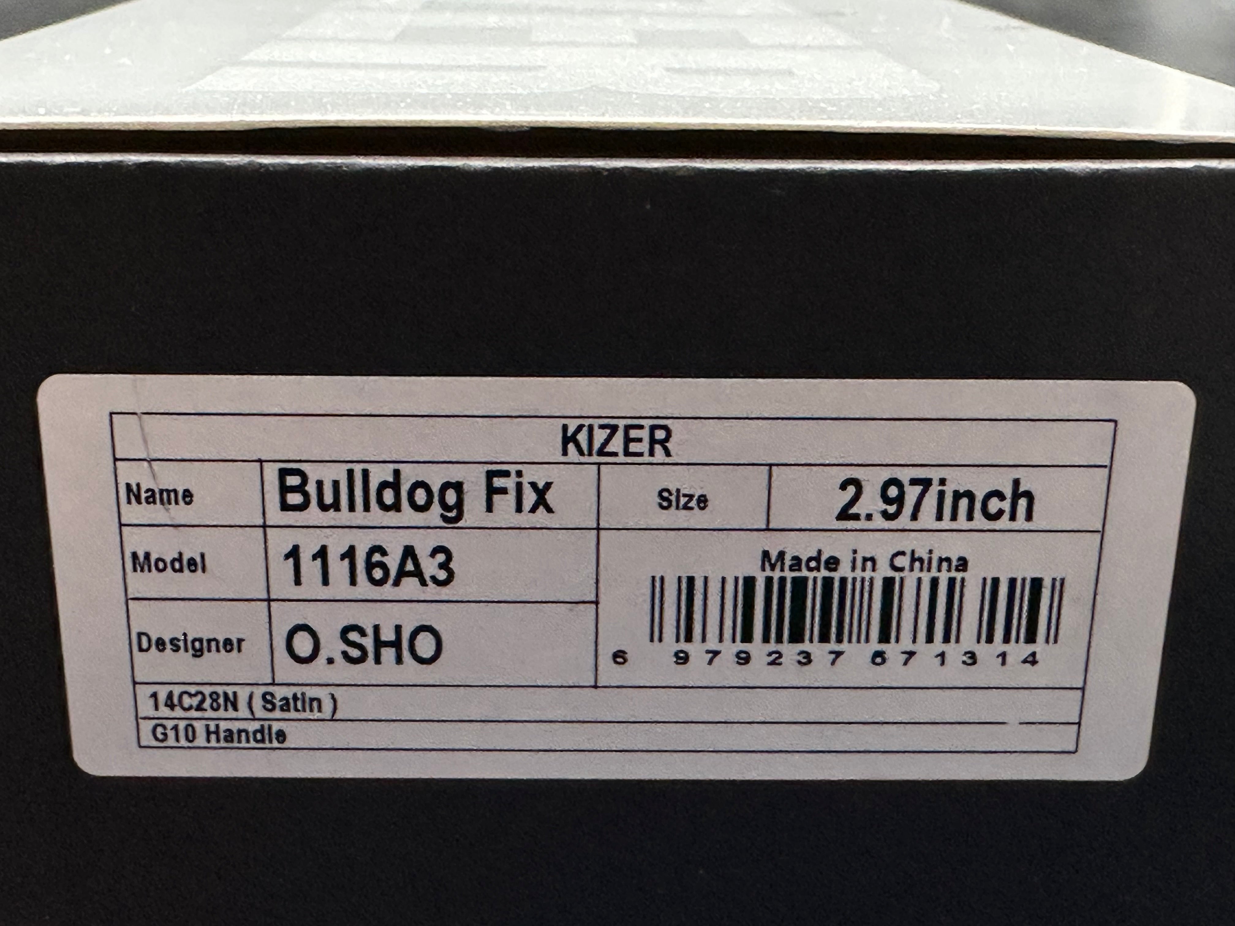 KIZER BULLDOG FIXED BLADE KNIFE BLACK G10 HANDLE 14C28N SHEEPSFOOT PLAIN EDGE SATIN FINISH