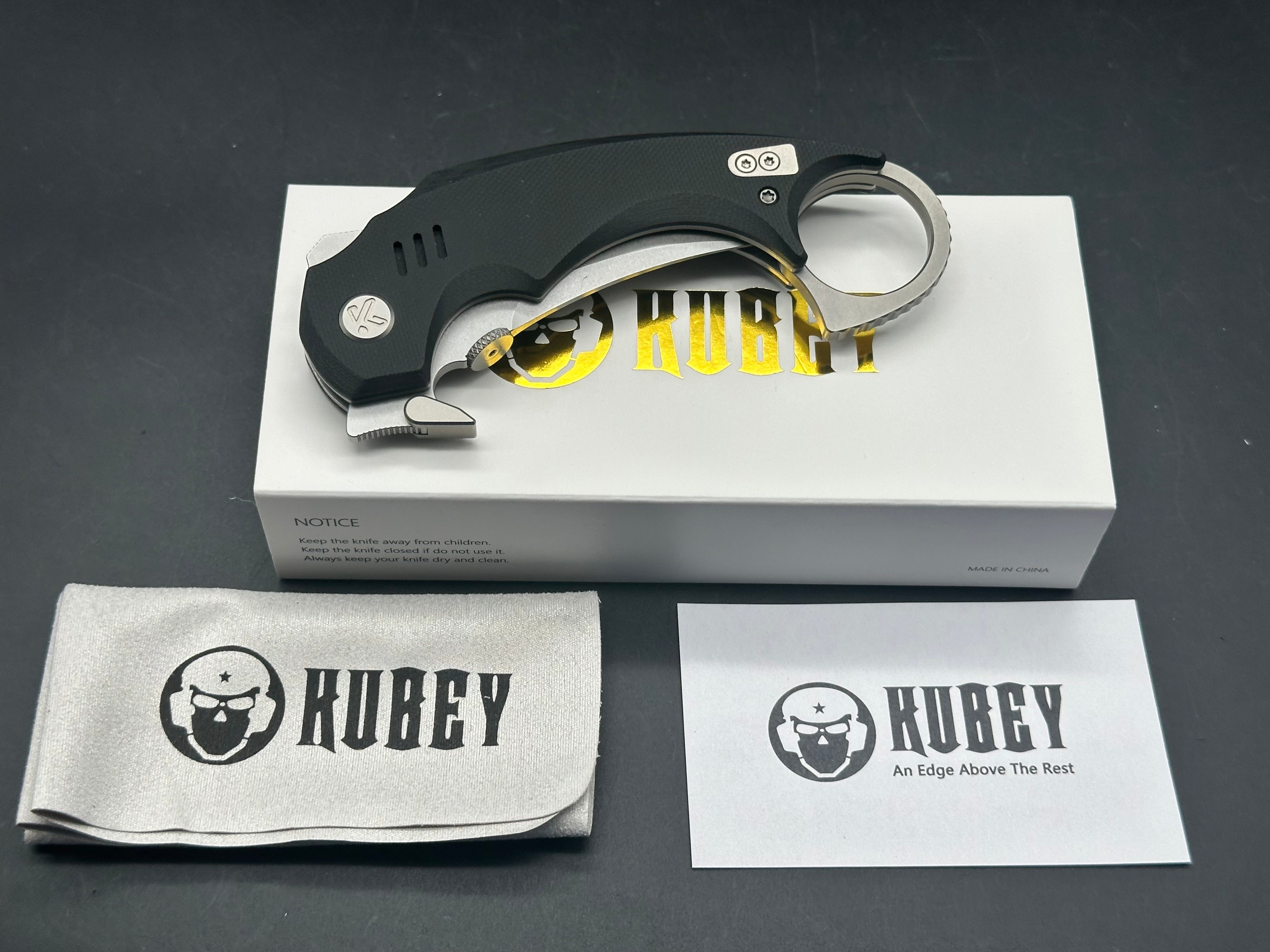 KUBEY JAW PIKAL BLACK G10 HANDLE 14C28N PLAIN EDGE