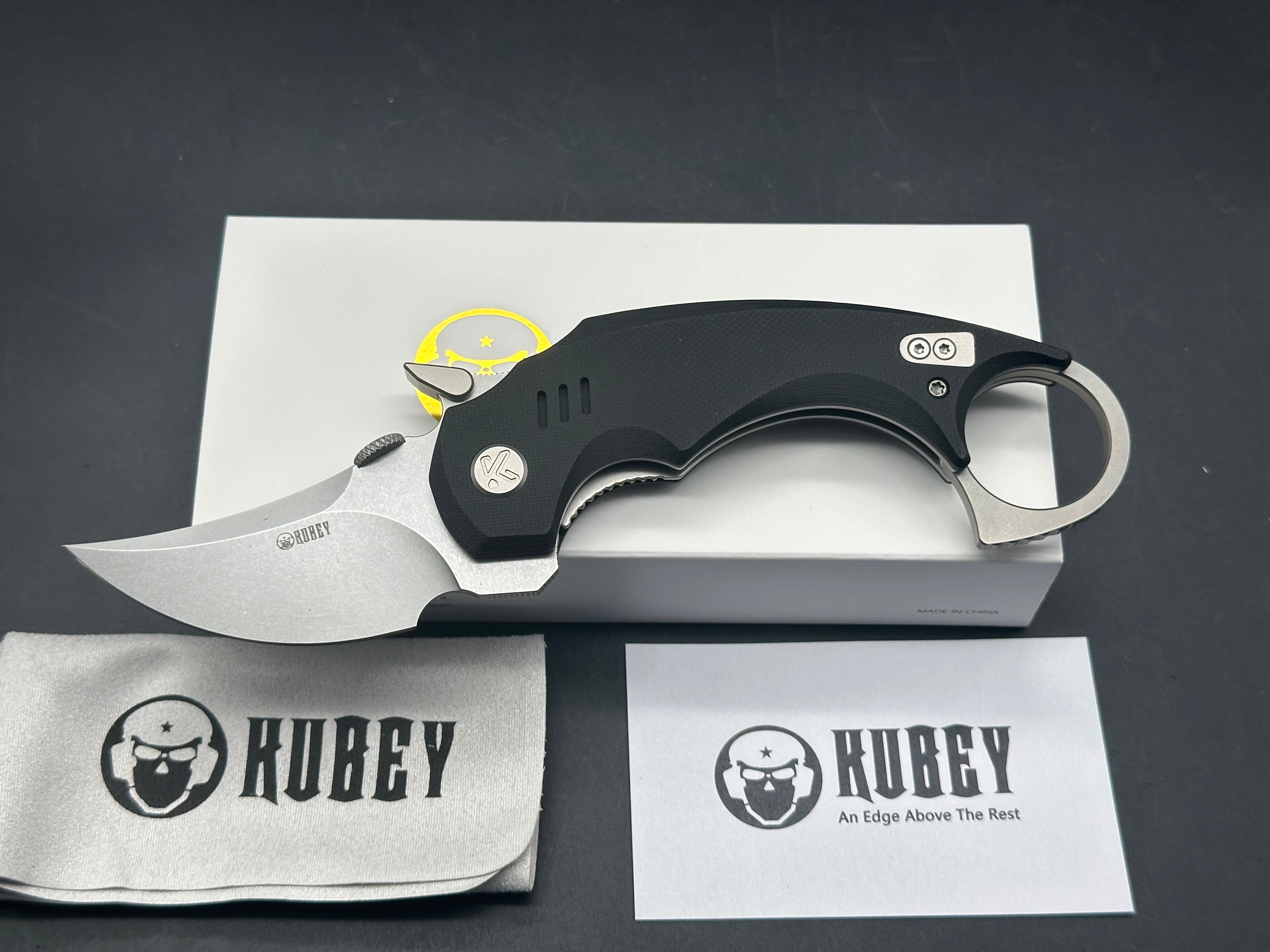 KUBEY JAW PIKAL BLACK G10 HANDLE 14C28N PLAIN EDGE