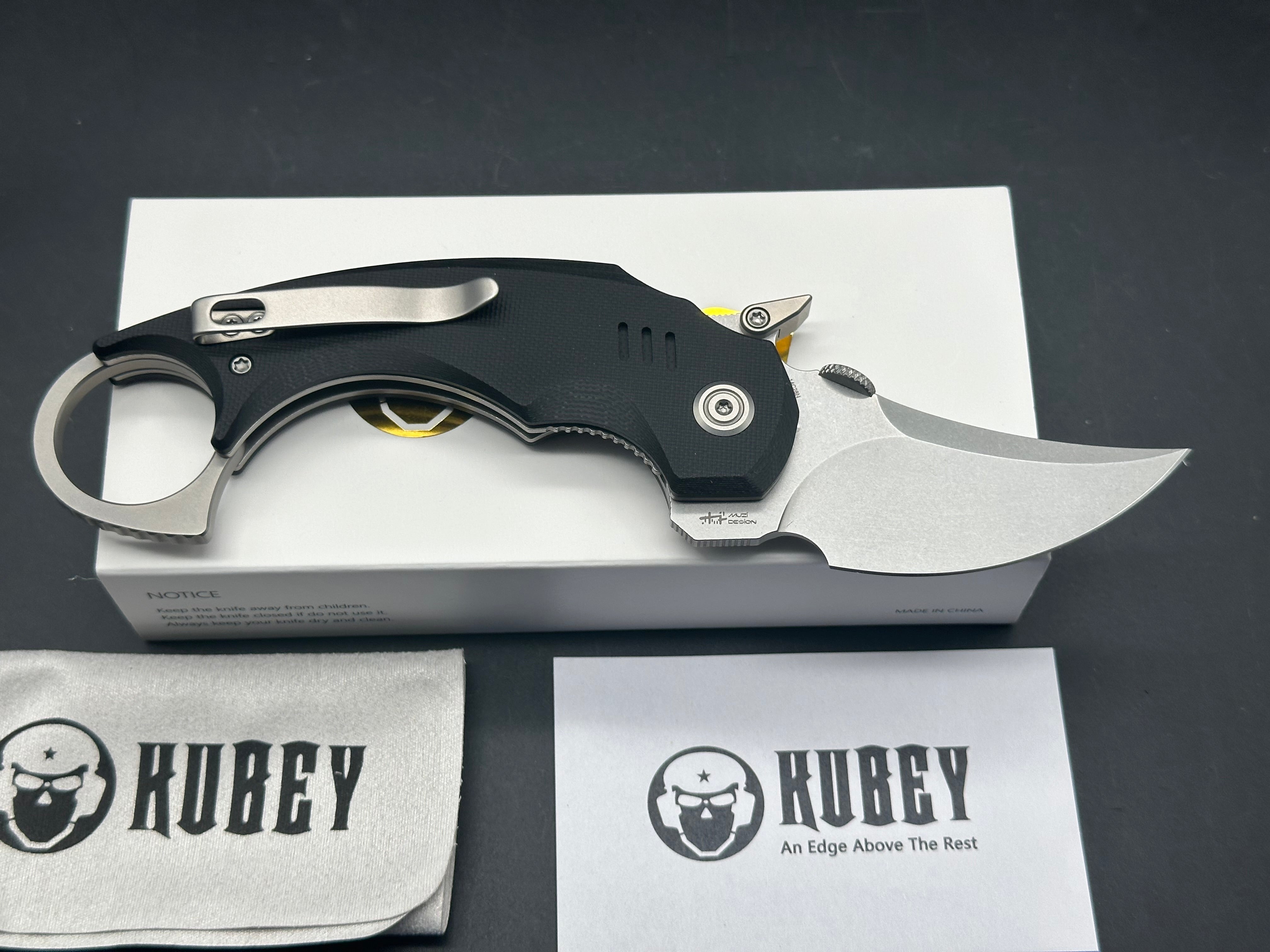 KUBEY JAW PIKAL BLACK G10 HANDLE 14C28N PLAIN EDGE