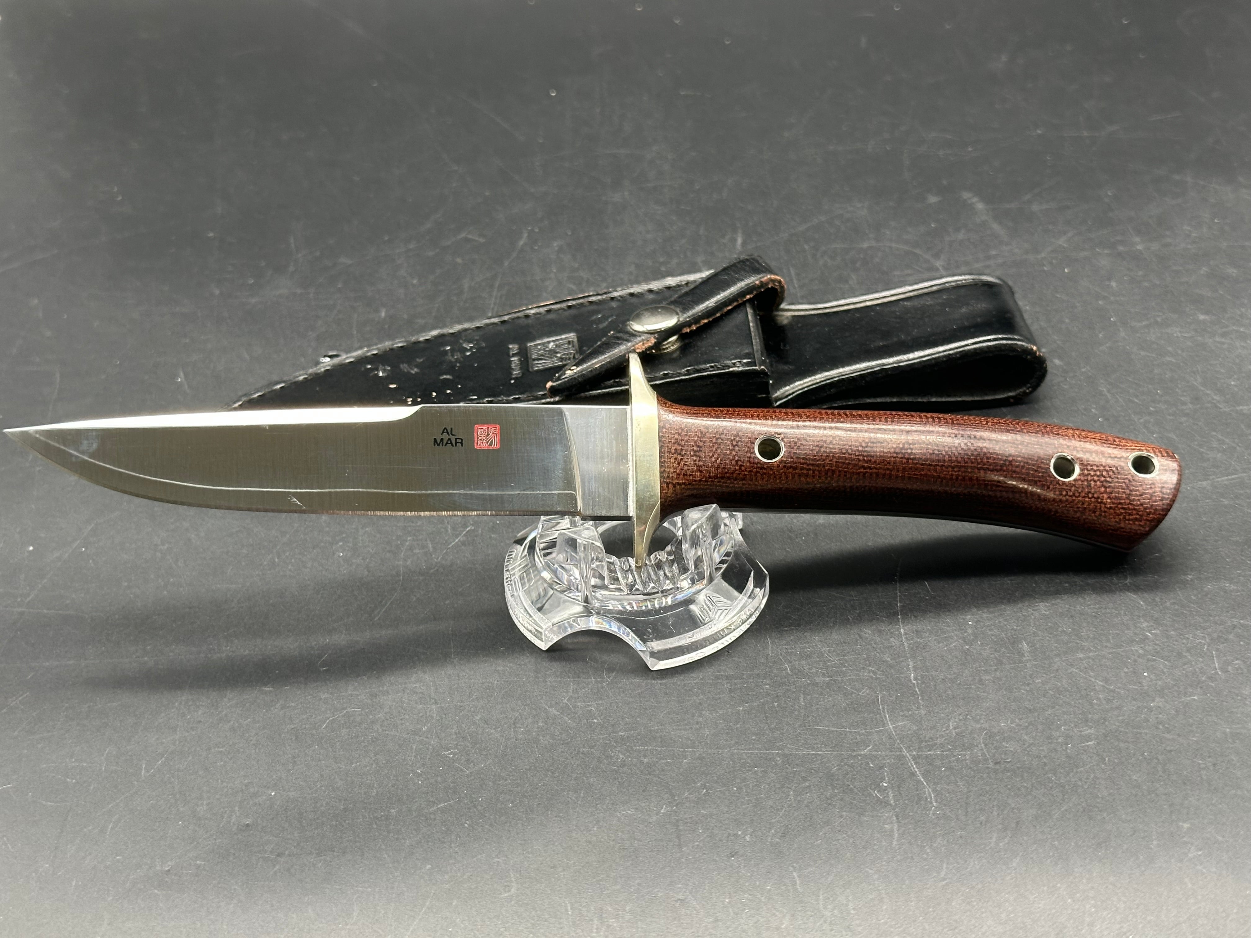 Al Mar Shiva - Early Seki Japan made variant with Al Mar chop but no “Japan” stamp. Nickel steel  guard and brown Micarta scales
