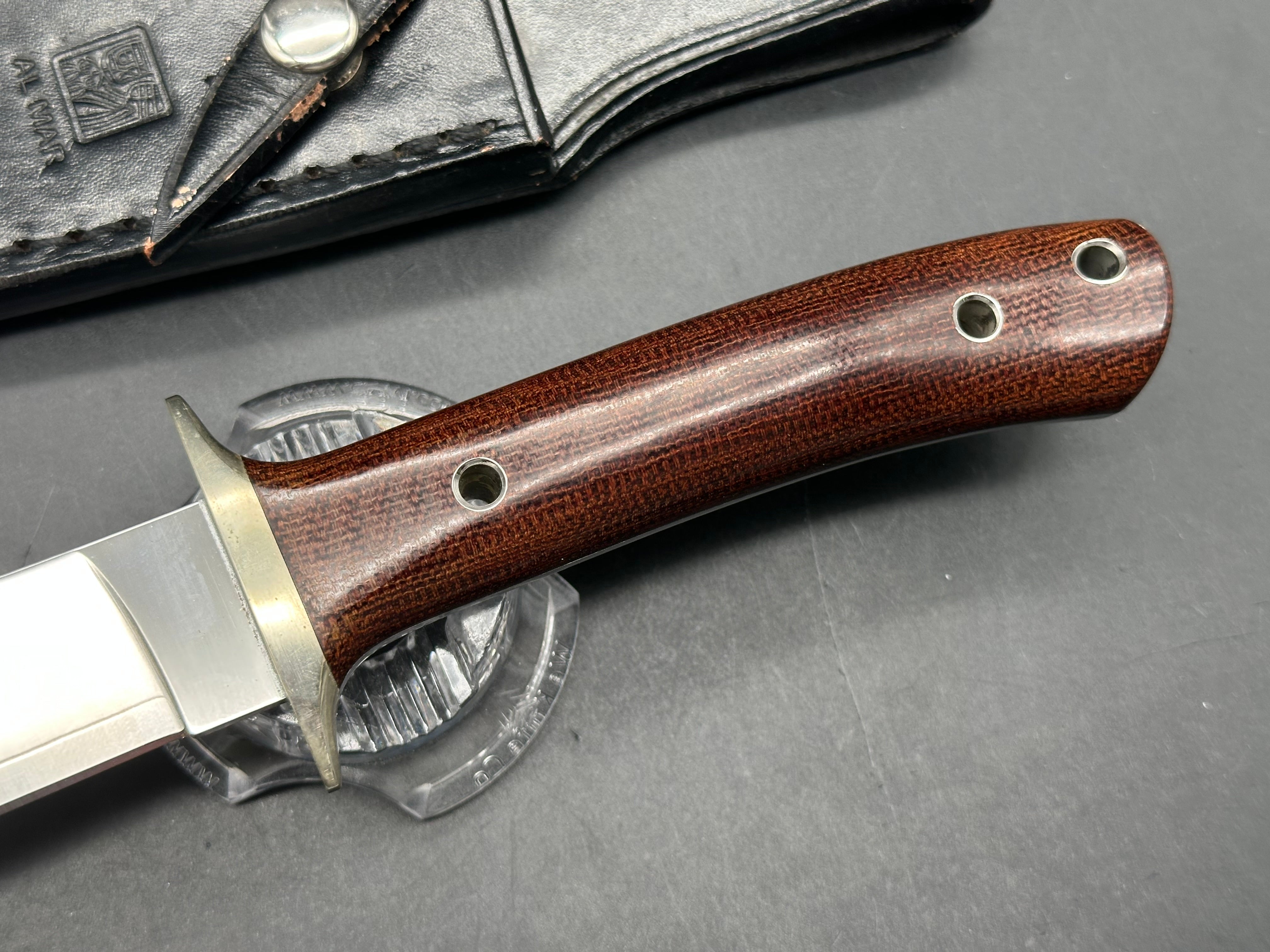 Al Mar Shiva - Early Seki Japan made variant with Al Mar chop but no “Japan” stamp. Nickel steel  guard and brown Micarta scales