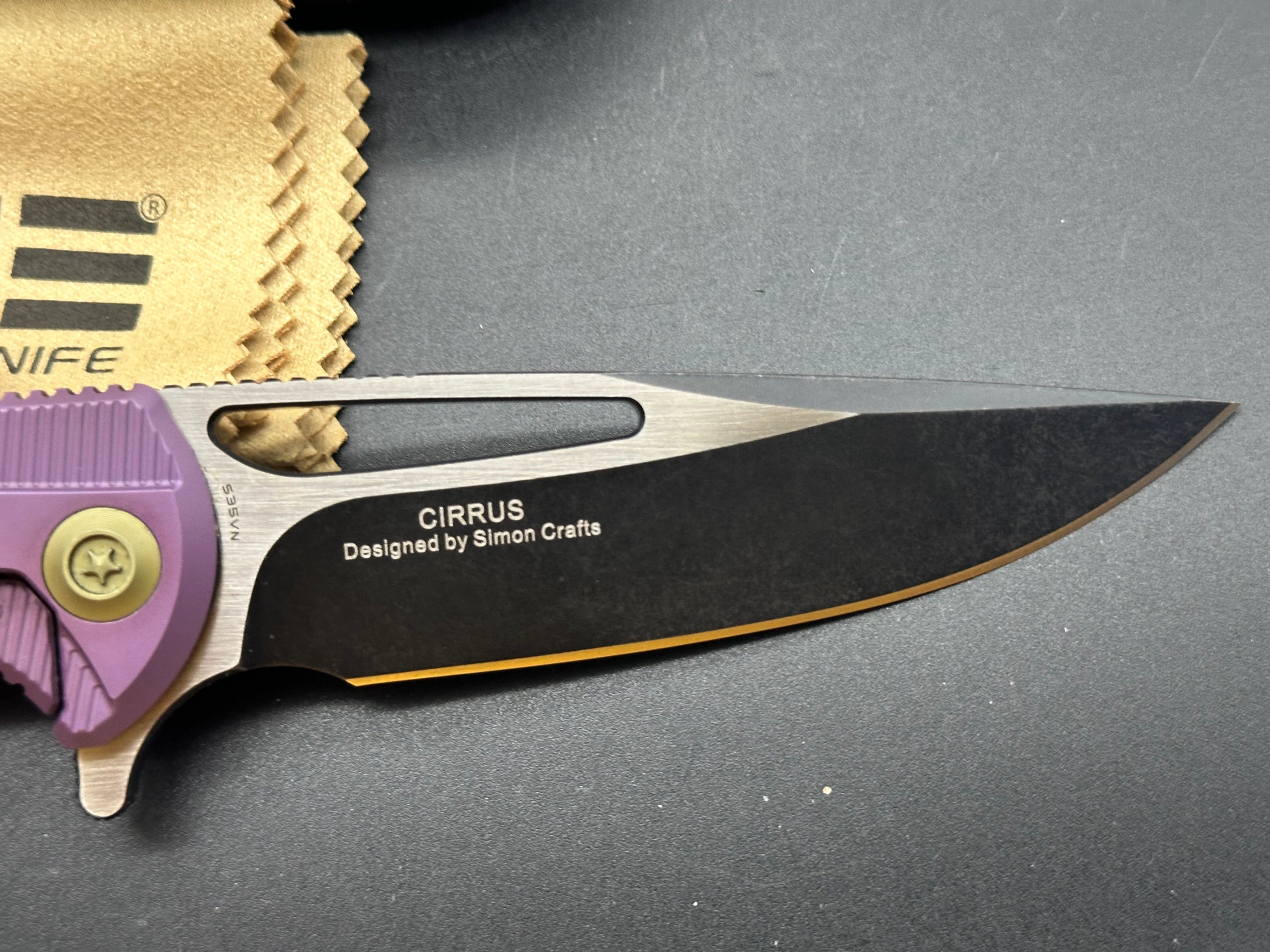 We Knife Co. Cirrus 615A Frame Lock Knife Purple Titanium (3.7" Black/Satin)