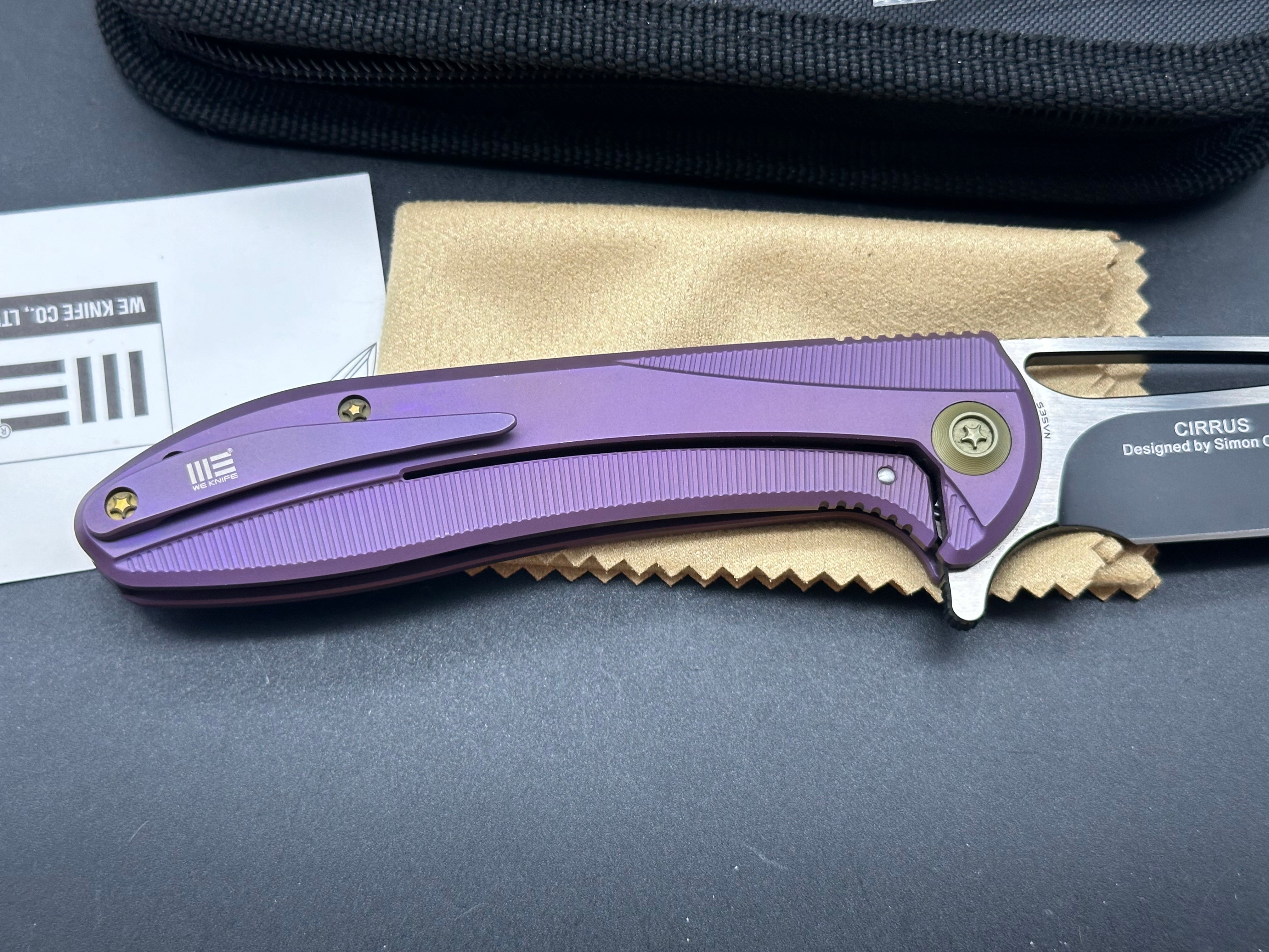 We Knife Co. Cirrus 615A Frame Lock Knife Purple Titanium (3.7" Black/Satin)