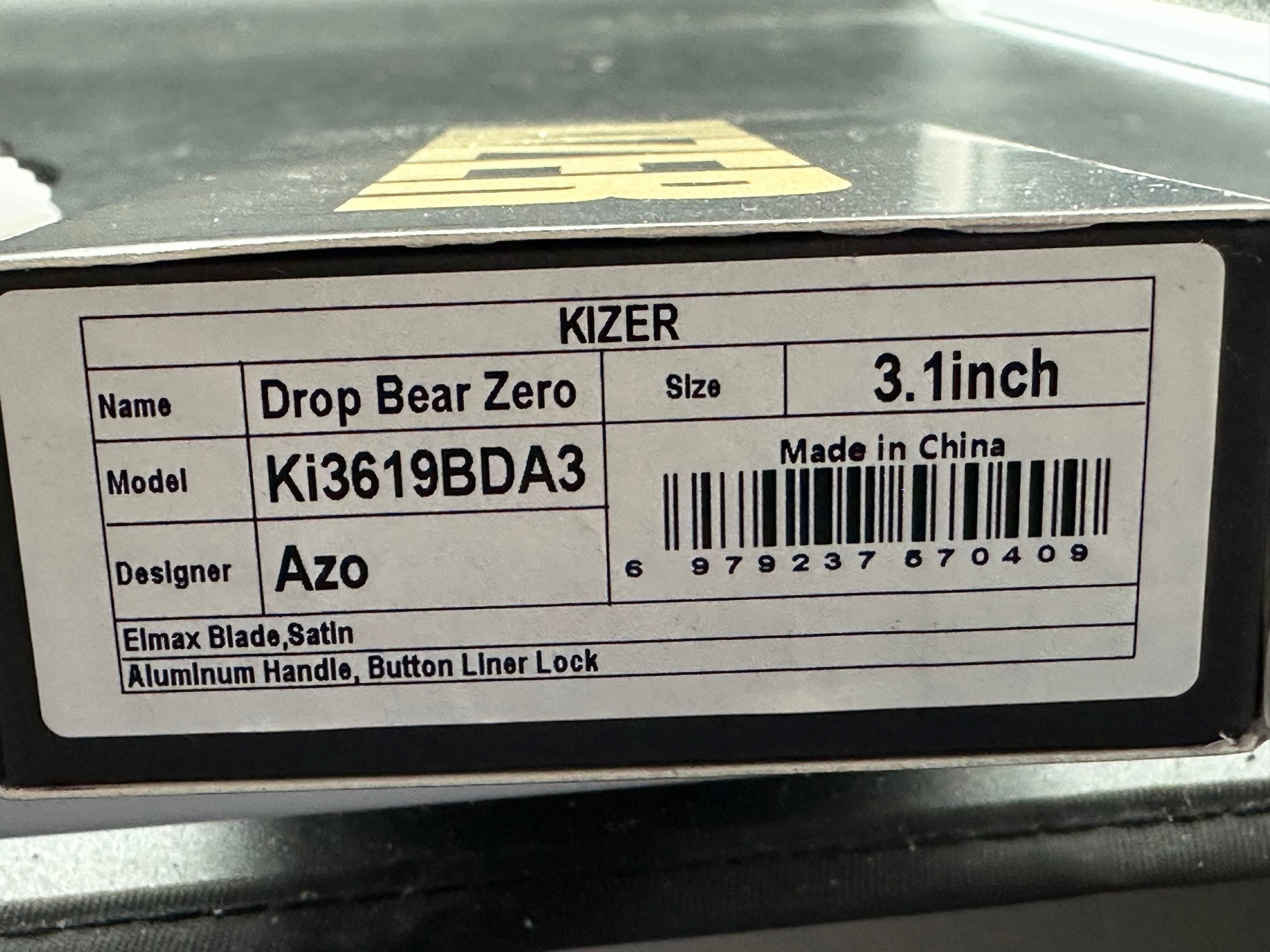 KIZER DROP BEAR ZERO FOLDING KNIFE BLACK ALUMINUM HANDLE ELMAX DROP POINT