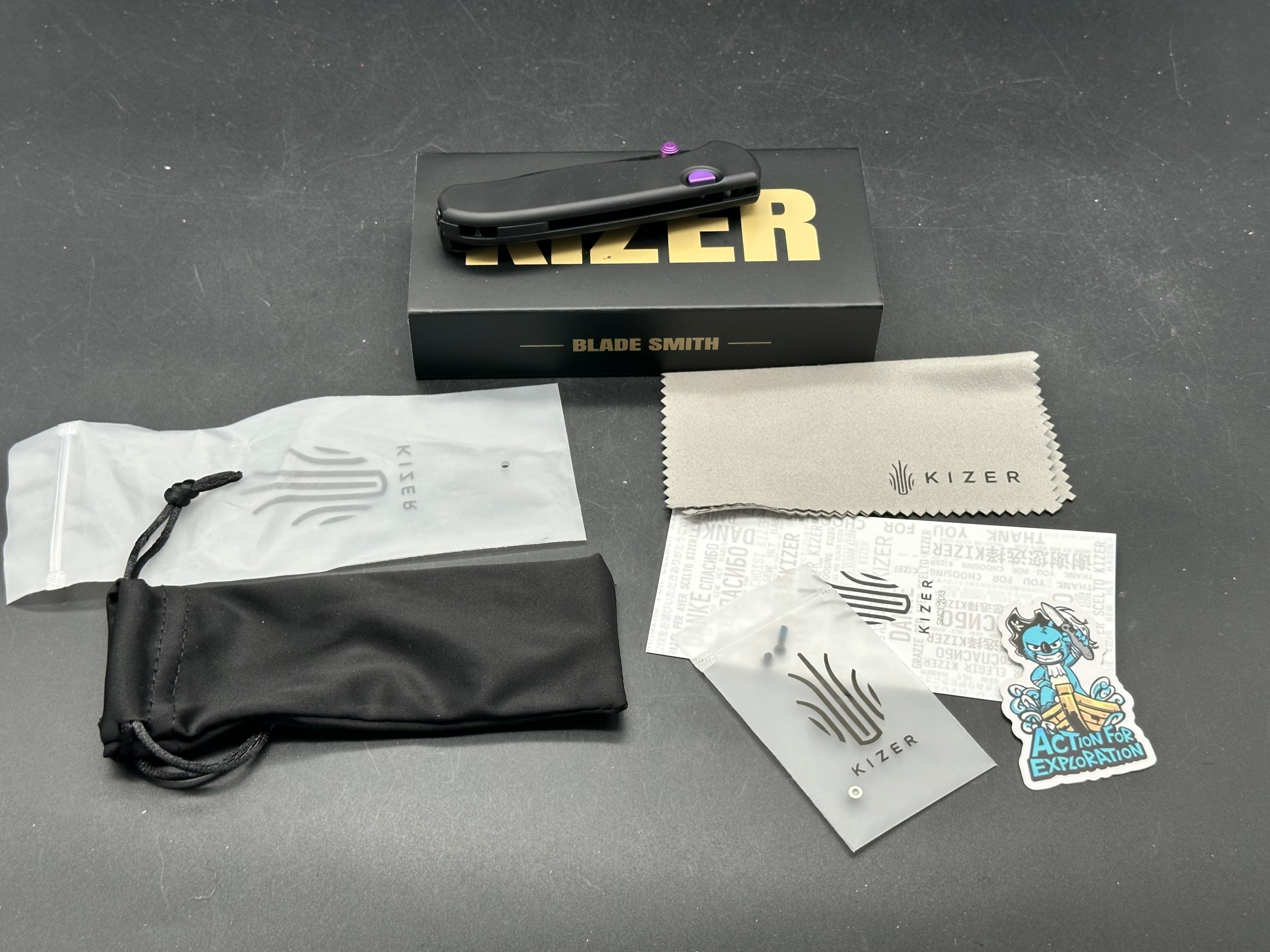 KIZER DROP BEAR ZERO FOLDING KNIFE BLACK ALUMINUM HANDLE ELMAX DROP POINT