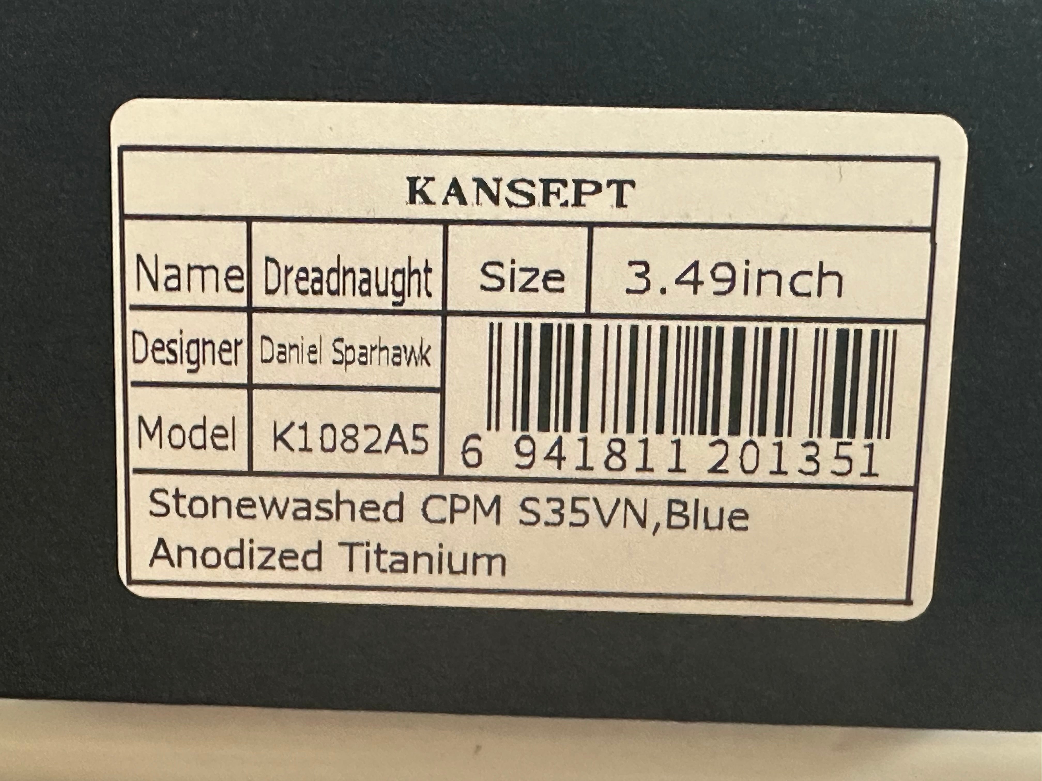 KANSEPT DREADNAUGHT FOLDING KNIFE BLUE TITANIUM HANDLE S35VN CLEAVER PLAIN BLADE
