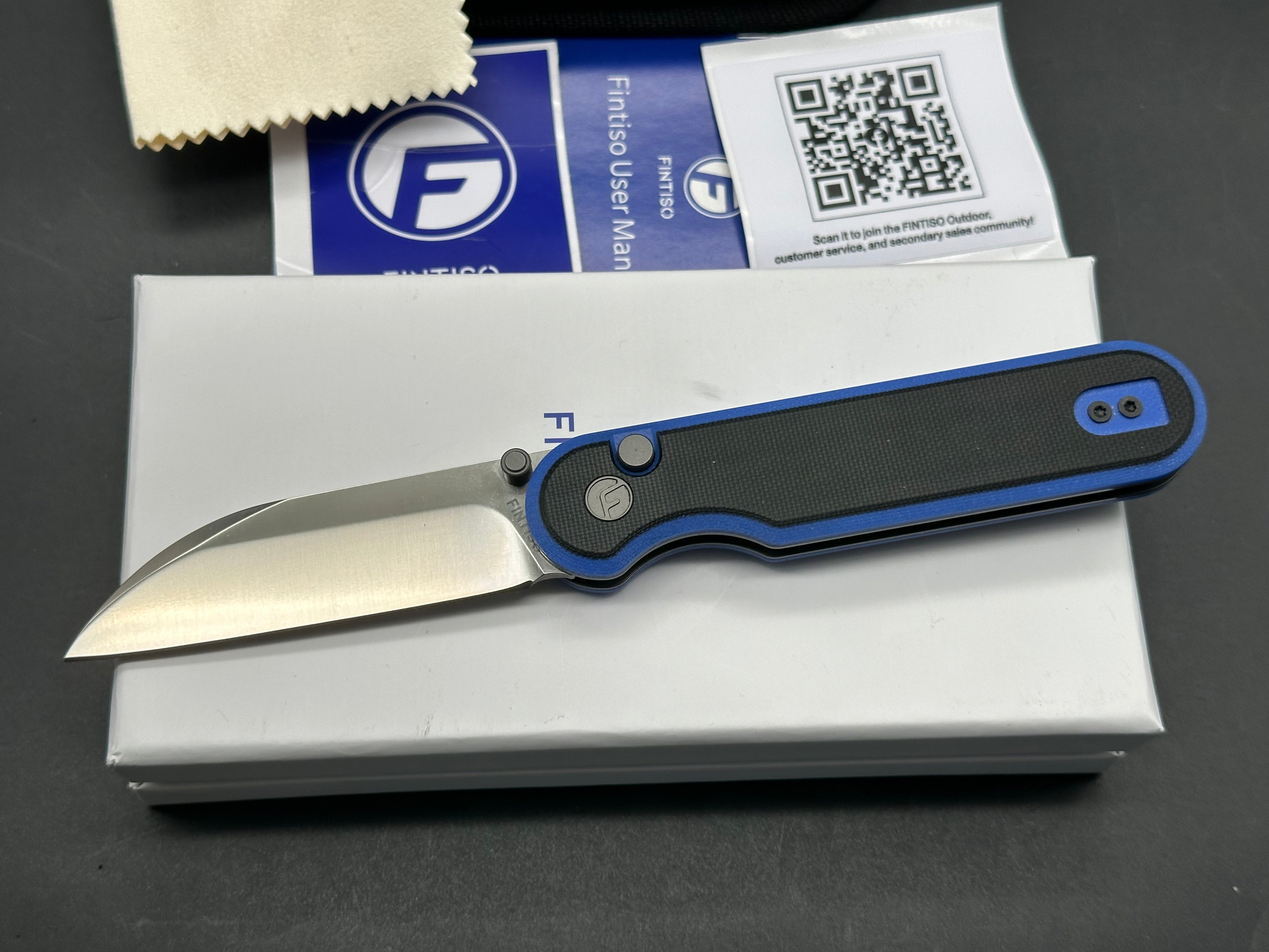 FINTISO Parrot blue/black G10 handle w/14C28N blade