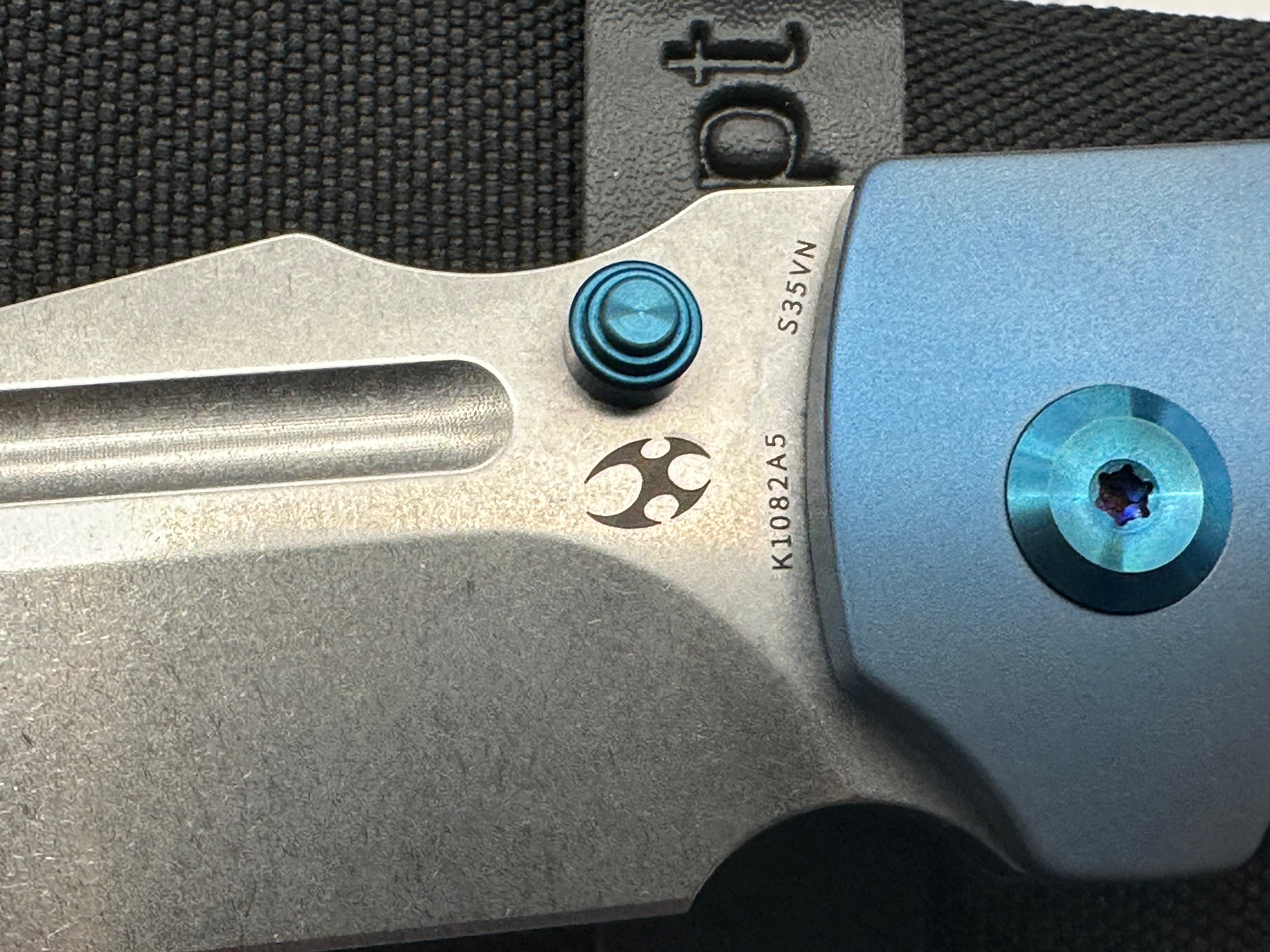 KANSEPT DREADNAUGHT FOLDING KNIFE BLUE TITANIUM HANDLE S35VN CLEAVER PLAIN BLADE