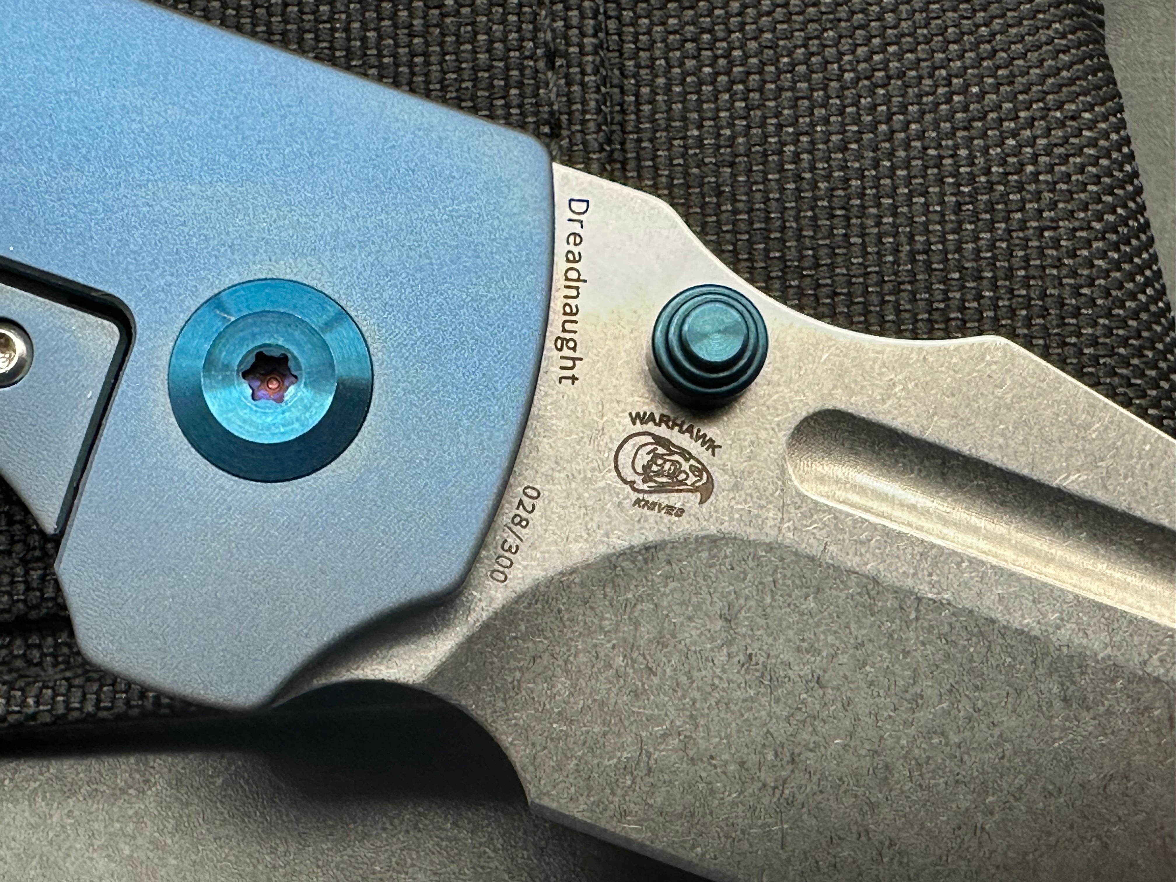 KANSEPT DREADNAUGHT FOLDING KNIFE BLUE TITANIUM HANDLE S35VN CLEAVER PLAIN BLADE