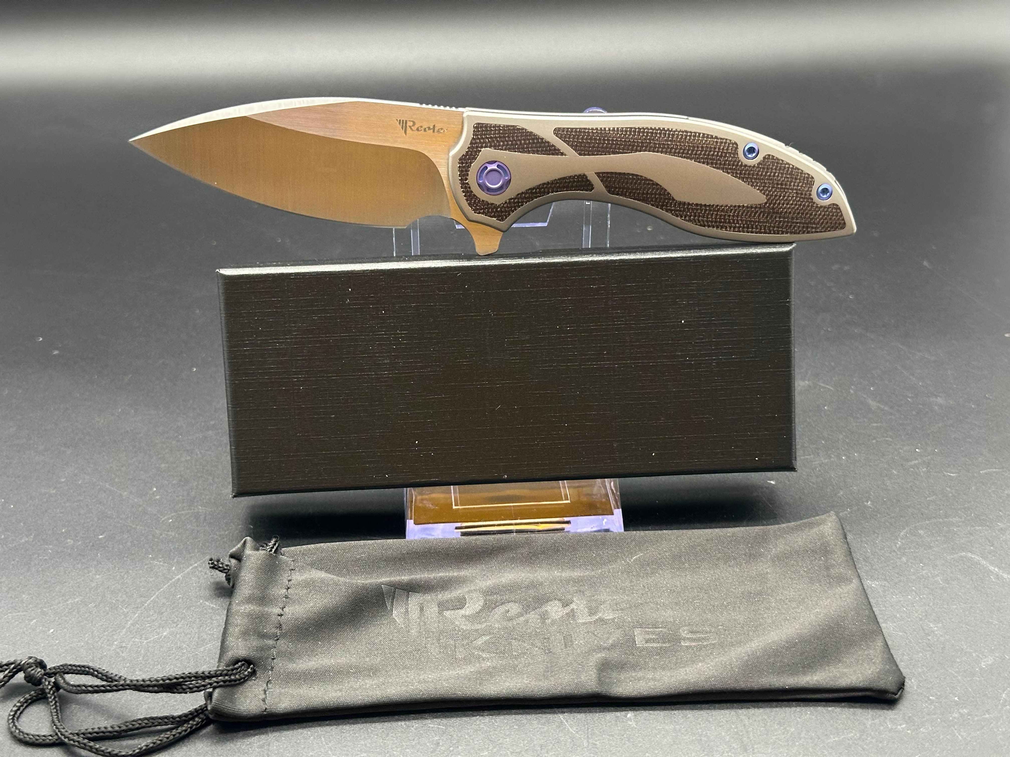 Reate Iron Frame Lock Flipper Knife brown Micarta